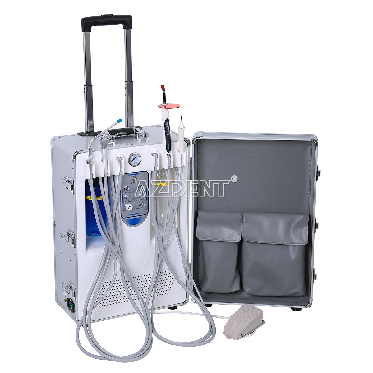 Dental Portable Mobile Delivery Unit Cart+Air Compressor+Scaler+Curing Light USA