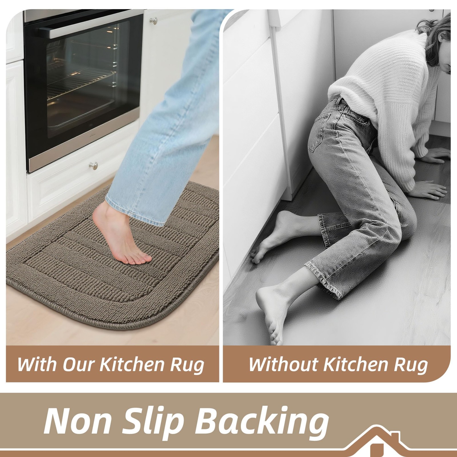 BEQHAUSE 30x18 Inch Kitchen Rug Mat Durable 18"X30" + 18"X30", Taupe