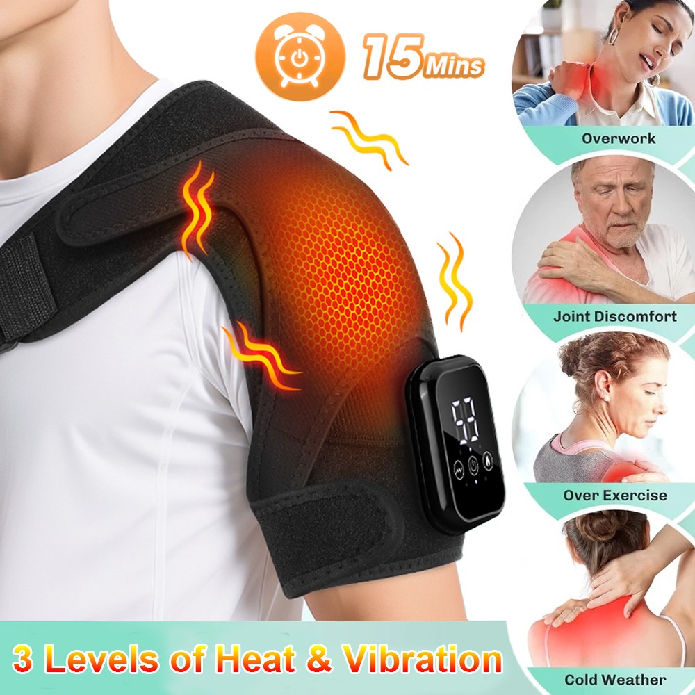 Electric Heated Shoulder Massager Brace with Vibration Therapy Joint Pain Relief