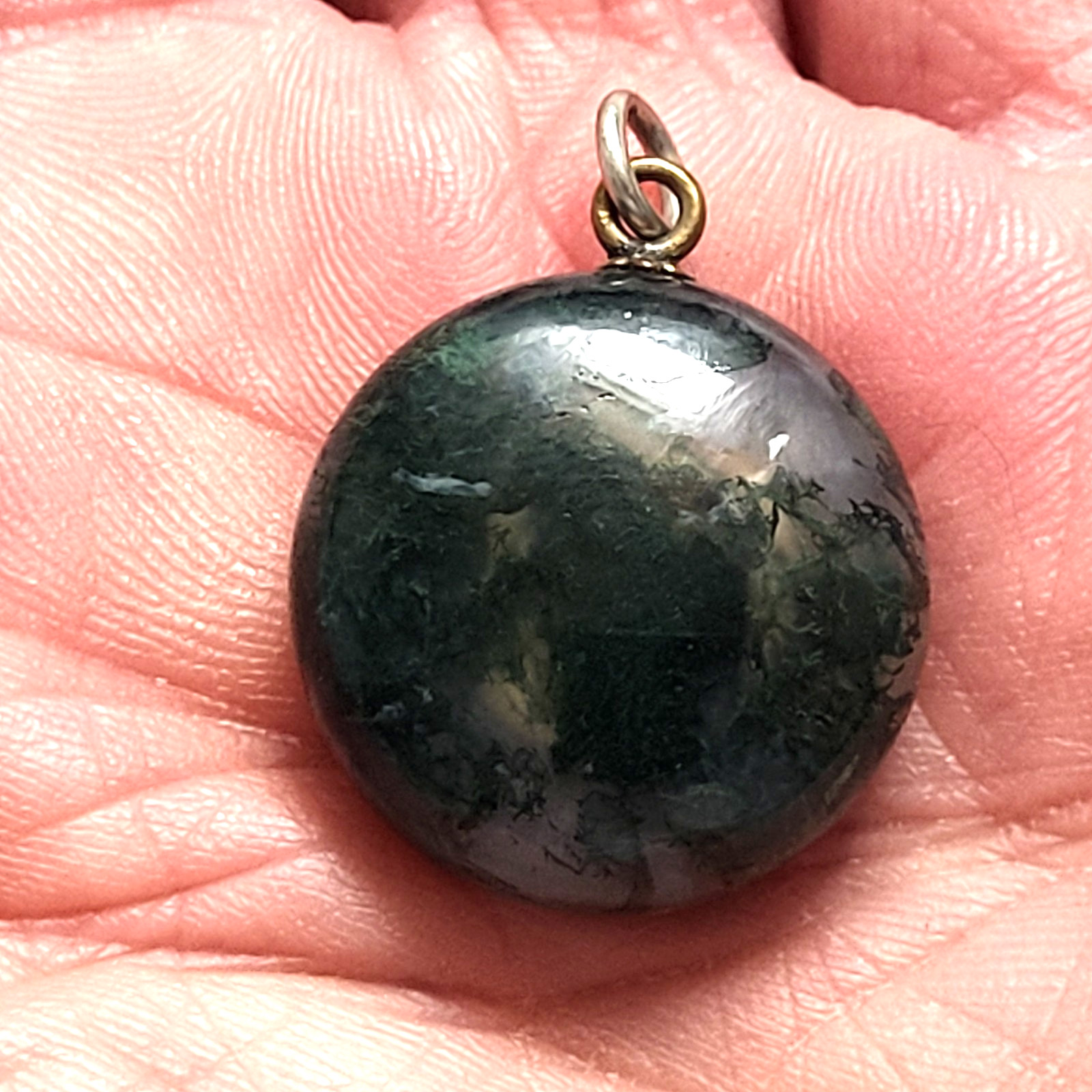 Antique Pocket Watch Fob Green Moss Agate W Compass Victorian Era