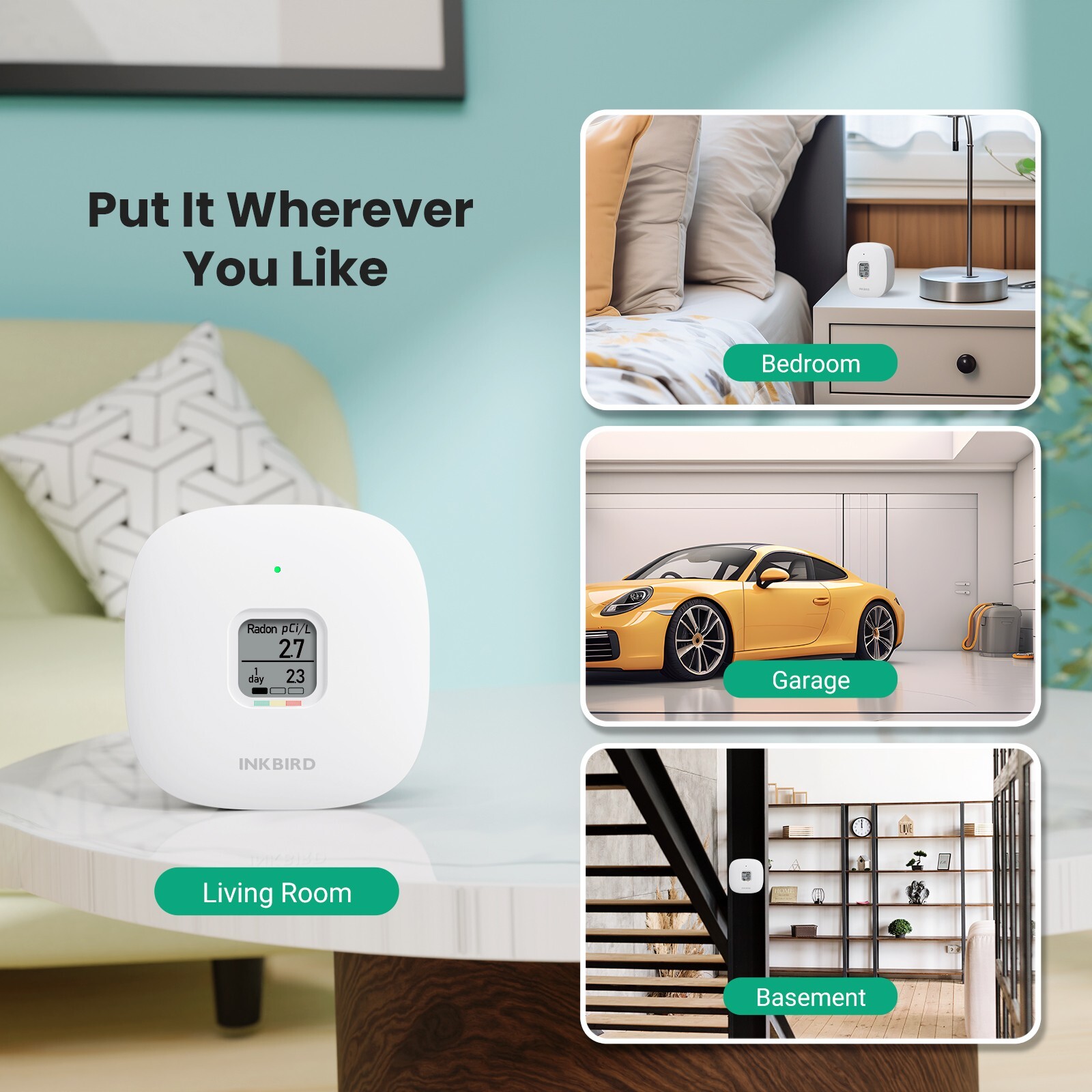 Smart Home Radon Detector Gas Meter Long/Short-term Monitoring Radon Level Test