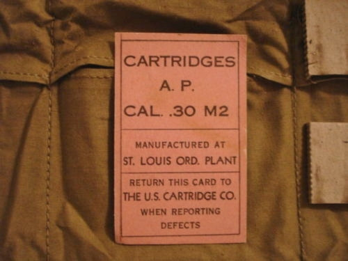 EARLY WORLD WAR II NEW REPLICA BANDOLEER LOT CARDS FOR CAL.30 M2 BALL AND A.P.