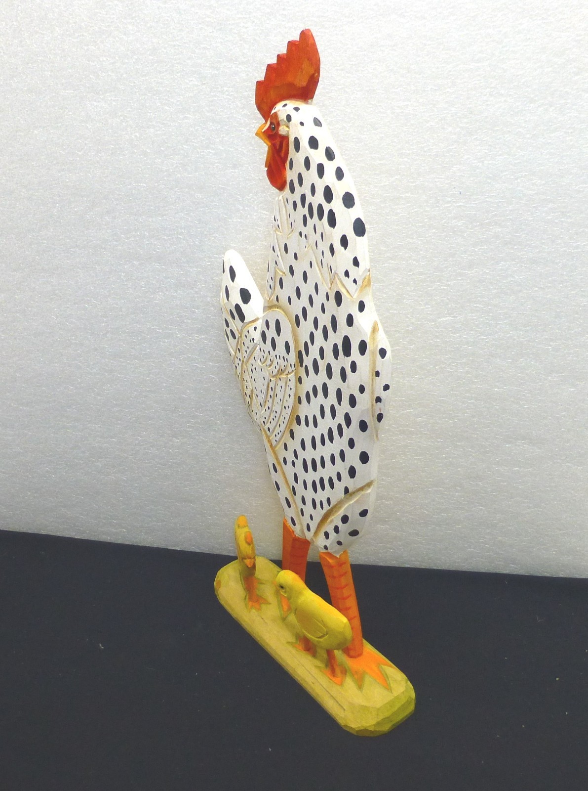 Vintage large folk art carved wood rooster chicken chicks figurine art old farm