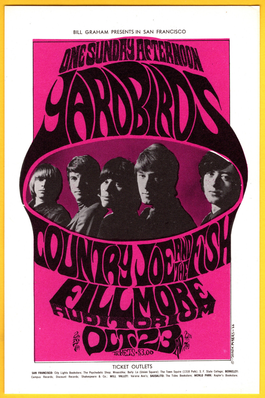 The YardbirdS CountrY Joe BG33  BiLL Graham FiLLmore 1966 PoStcard