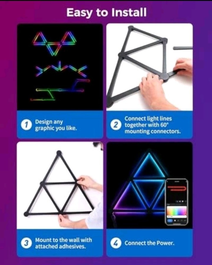 Smart LED Wall Lights Music Sync Voice Control RGB Light Bar 9 Pcs Black.....289