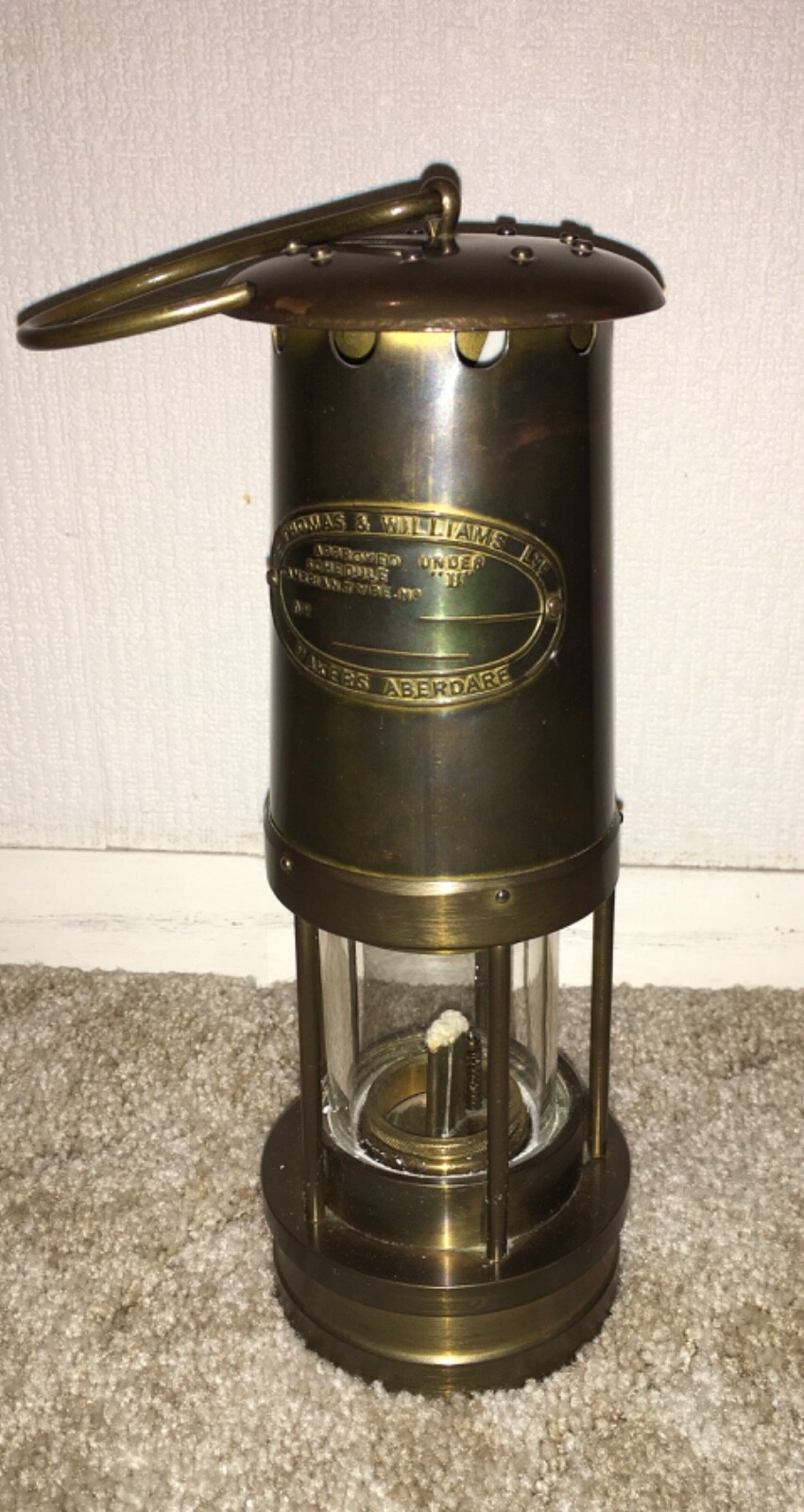 E. Thomas & Williams Ltd. Cambrian Brass Miners Lamp, Schedule B, type Aberdare