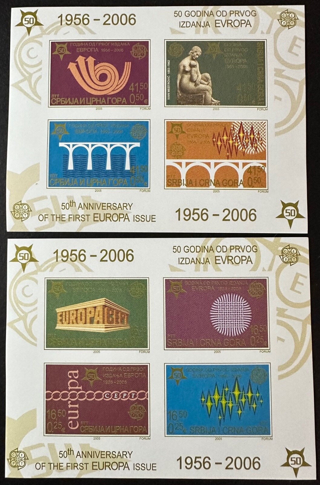 SERBIA 289a, 293a Beautiful  Mint NEVER  Hinged  Souvenir Sheets EUROPA ANNIV.