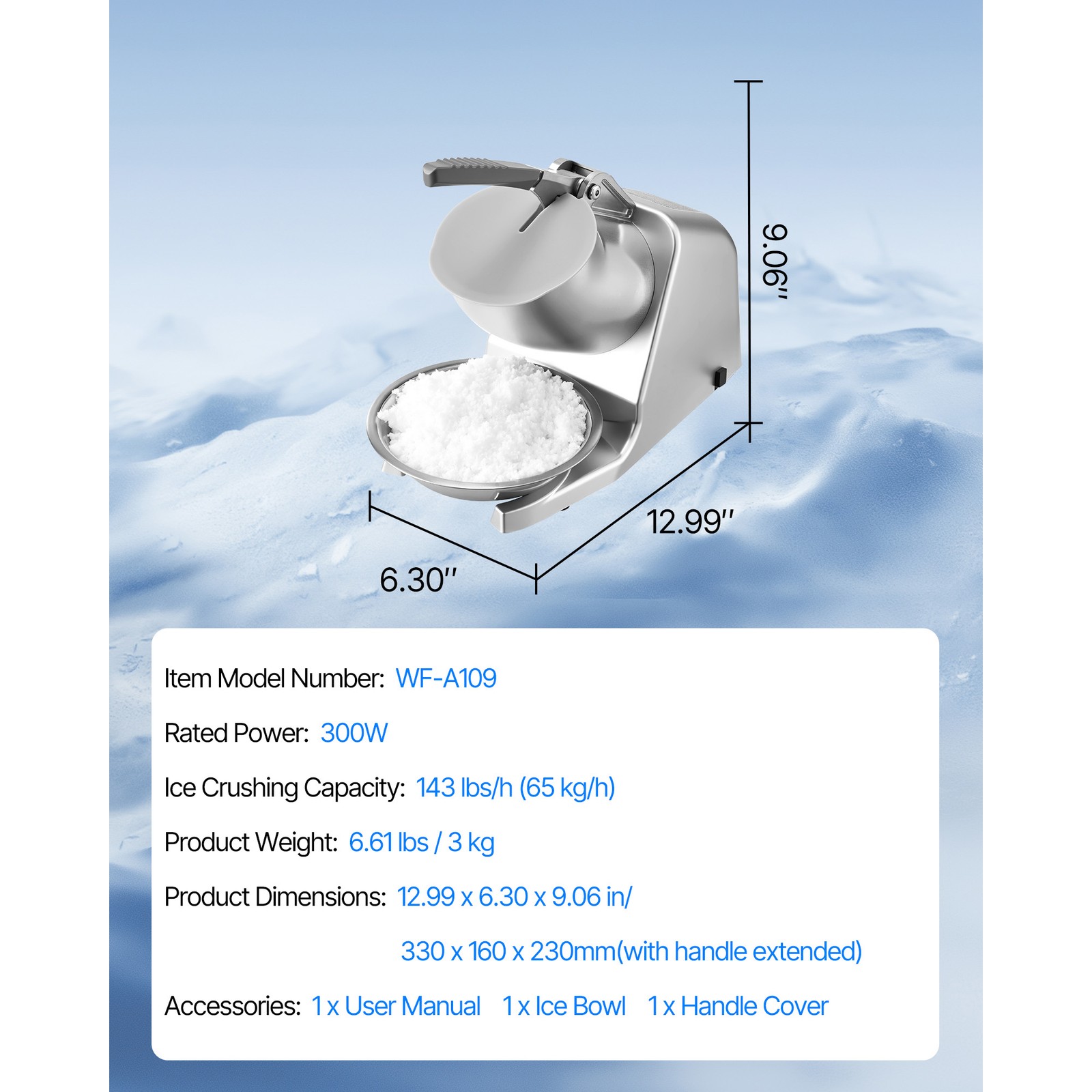 Uimoso Electric Ice Crusher Machine 143LBS/H for Shaved Ice and Snow Cones