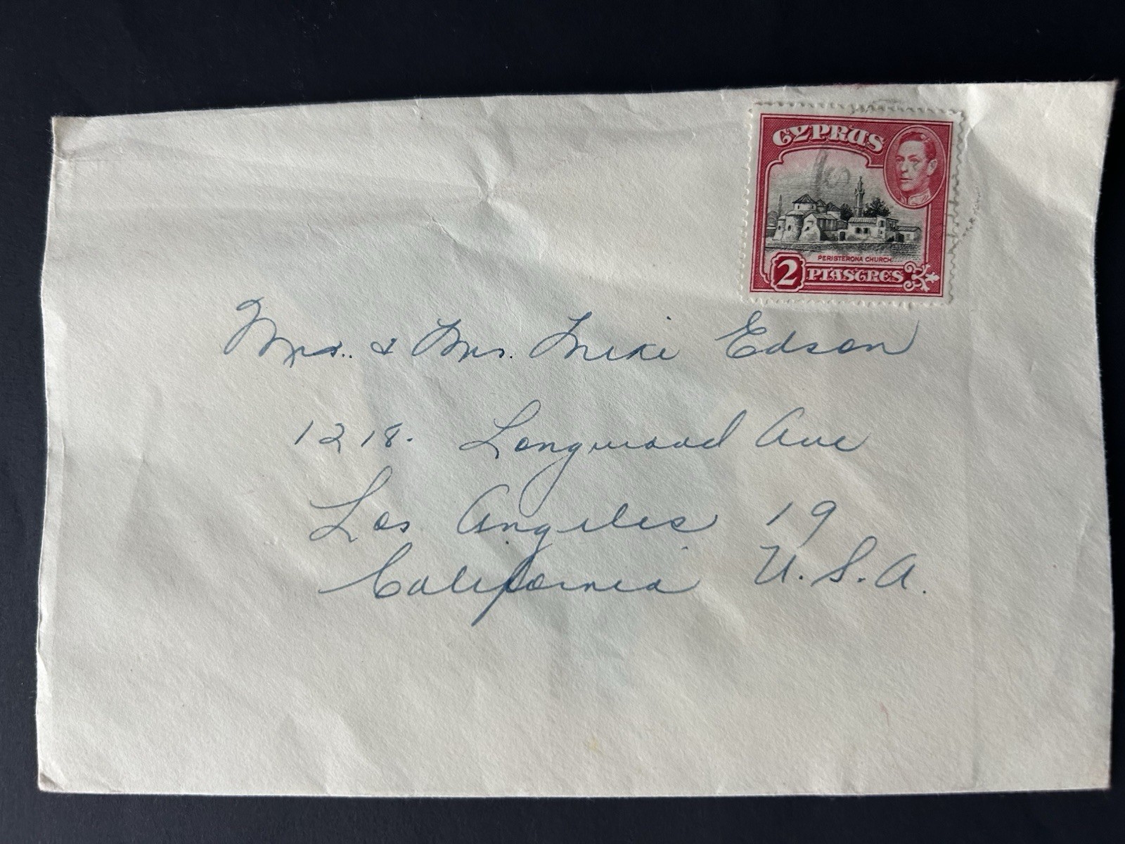 Cyprus 1940s Cover To U.S.