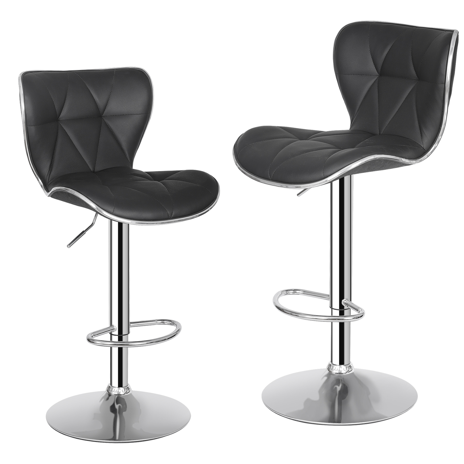 Set of 4 Shell Back Bar Stools Adjustable Swivel PU Leather Stool with Back