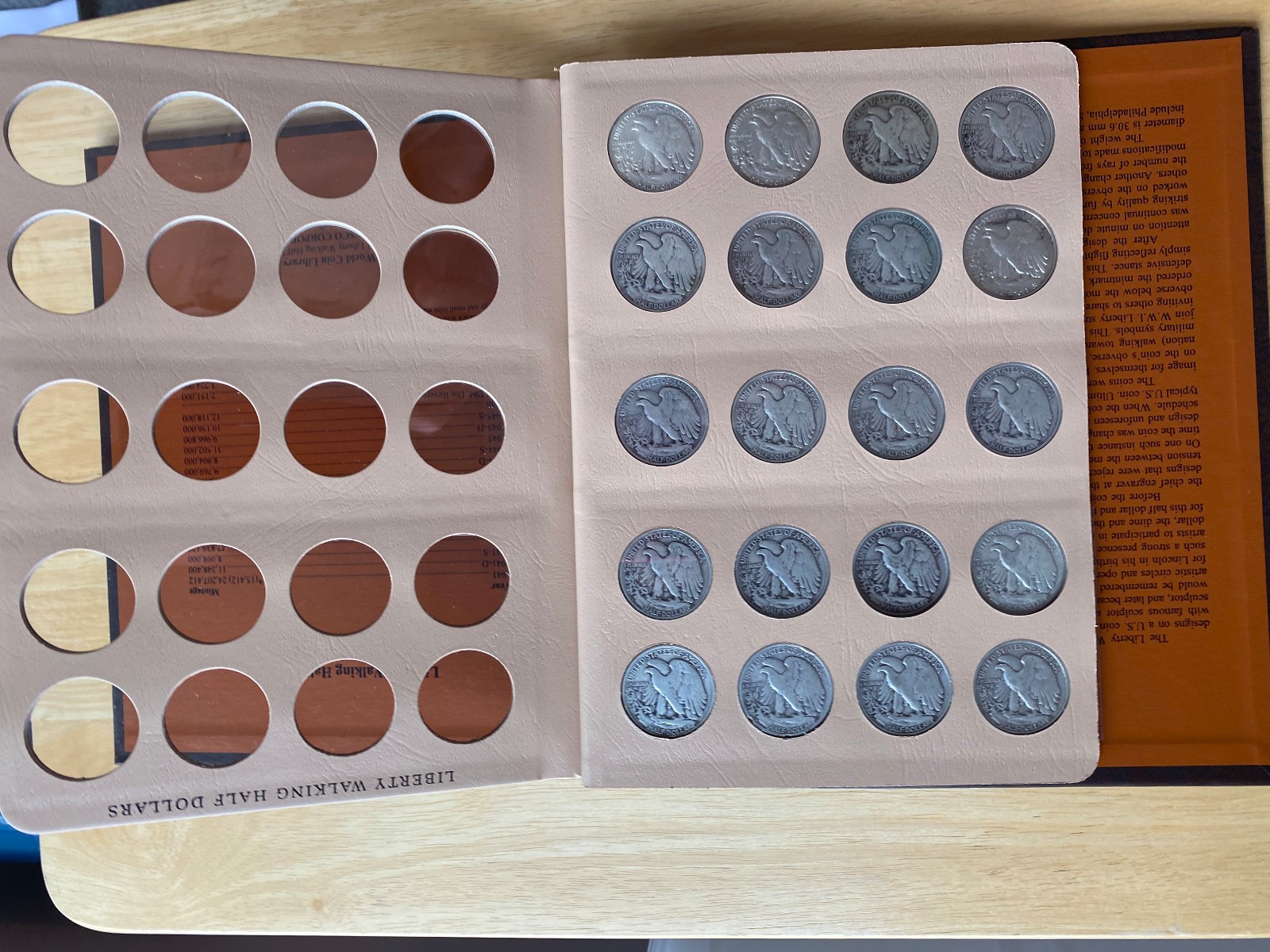 1941 -1947 P,D,S, Walking Liberty Half Dollar Short Set (20) Coins Dansco Album