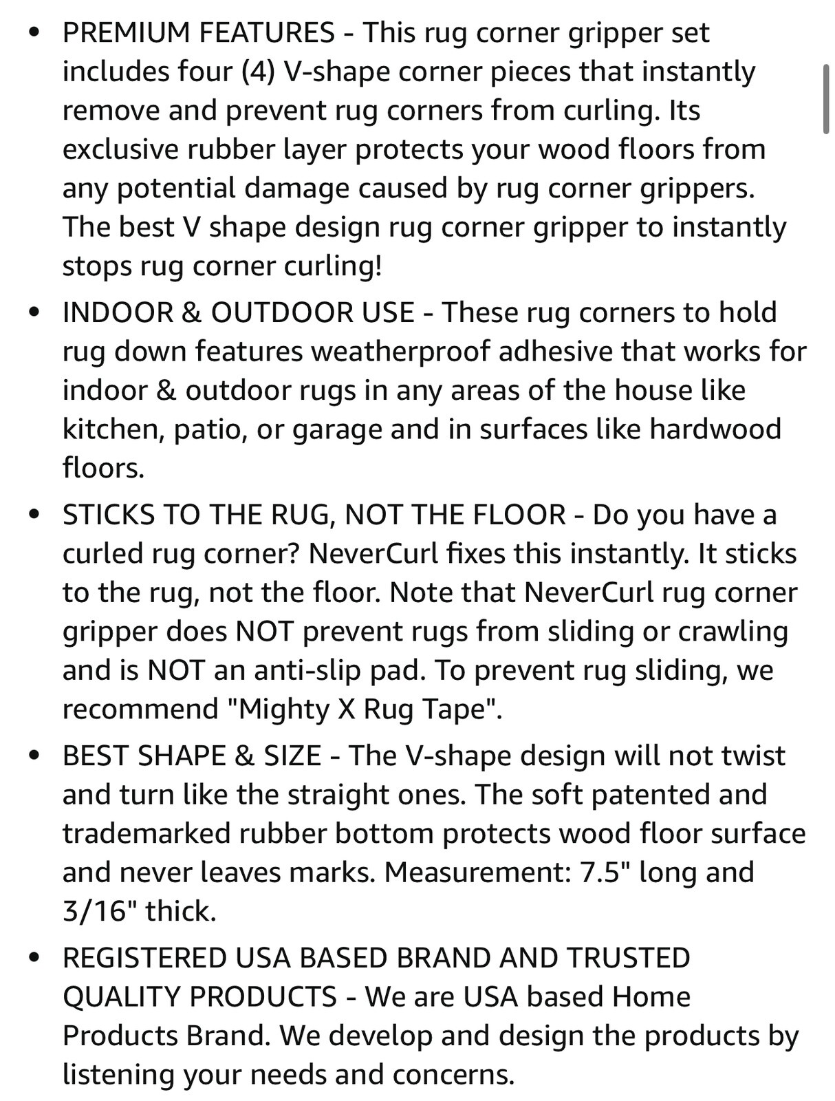 4 Piece Never Curl Rug Gripper Corners No Slip Indoor Outdoor NEVERCURL New