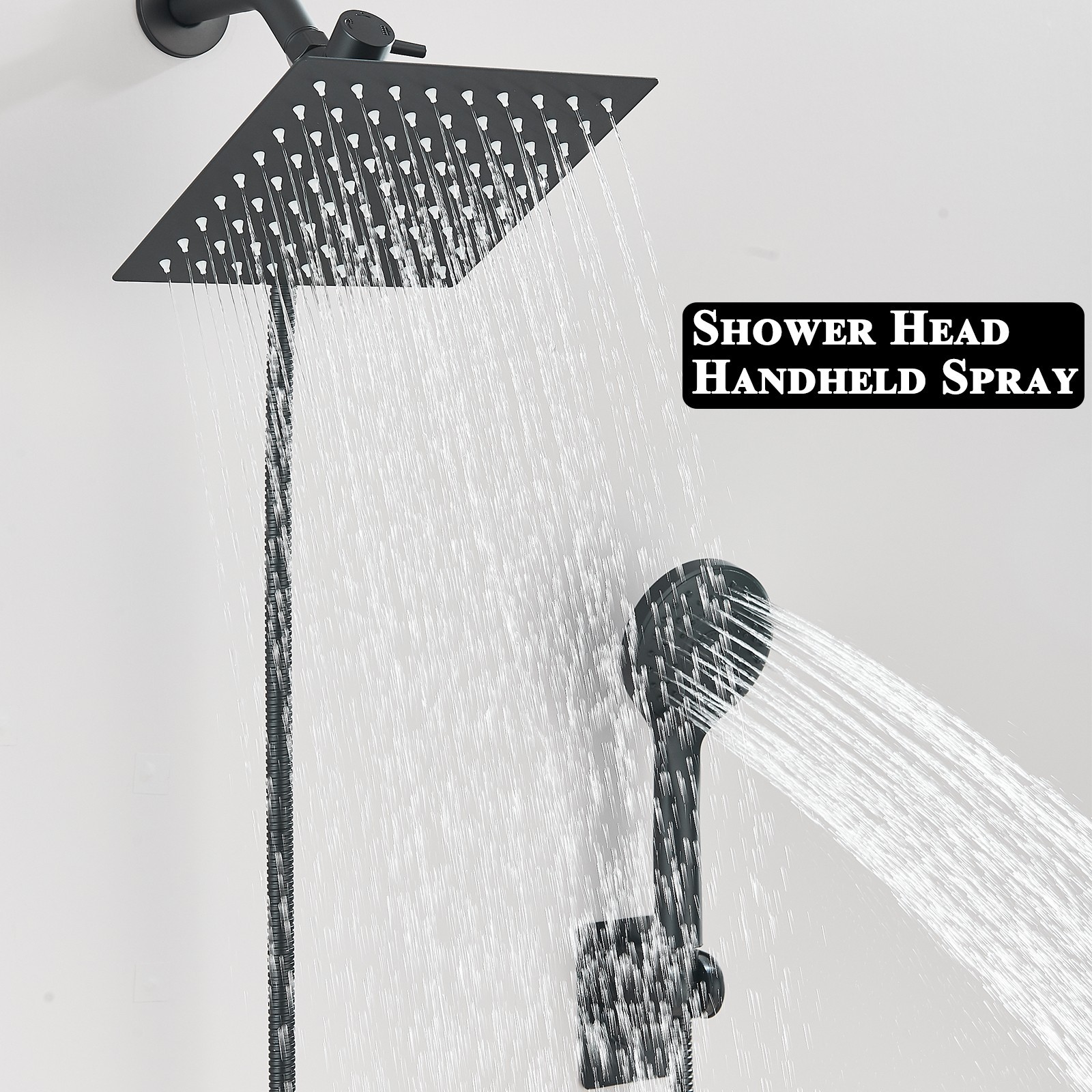 Black Shower Head with handheld Spray High Pressure 8 inch Rain Showerhead Combo