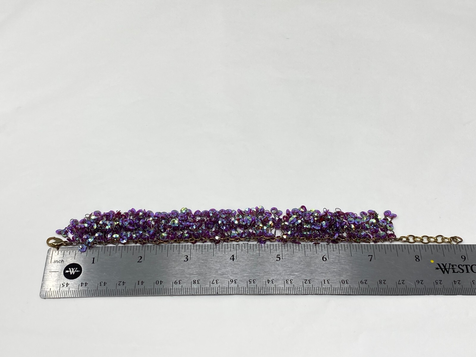 Handmade Iridescent Sequin Bead Bracelet 8-9 Inch Dark Purple