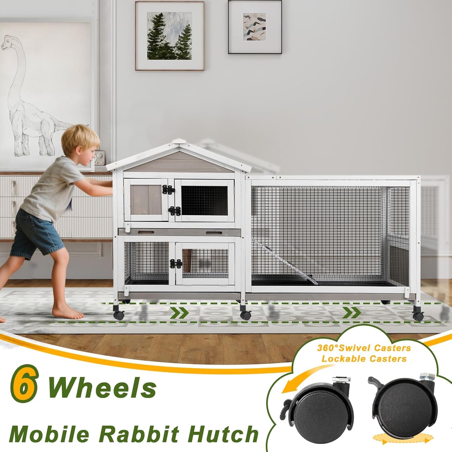 Petscosset Rabbit Hutch Outdoor Indoor Bunny Hutch 2-Story Large Rabbit Cage