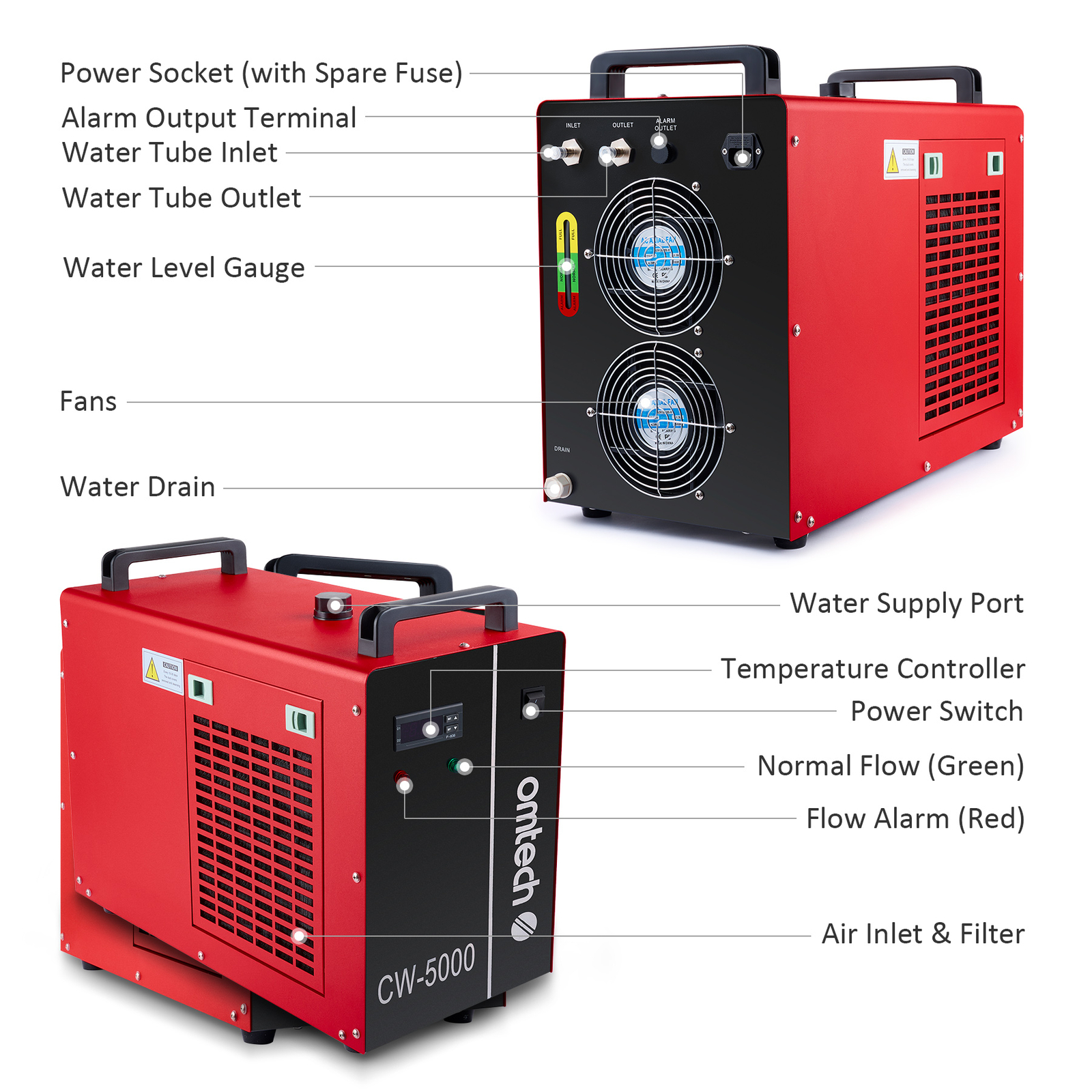 OMTech CW-5000 Industrial Water Chiller for CO2 Laser Engraving Cutting Machines