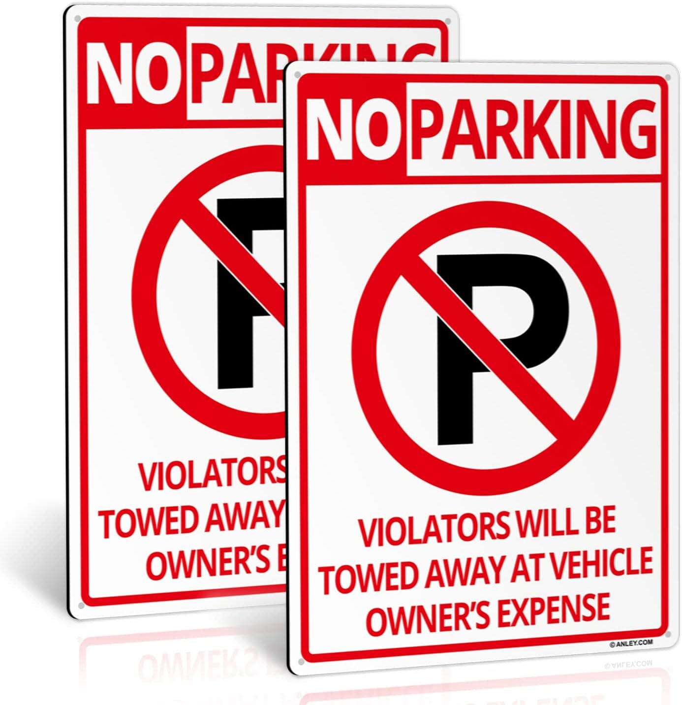 Anley 2 Pack No Parking Sign - Rust-Free Weatherproof Aluminum Warning Signs