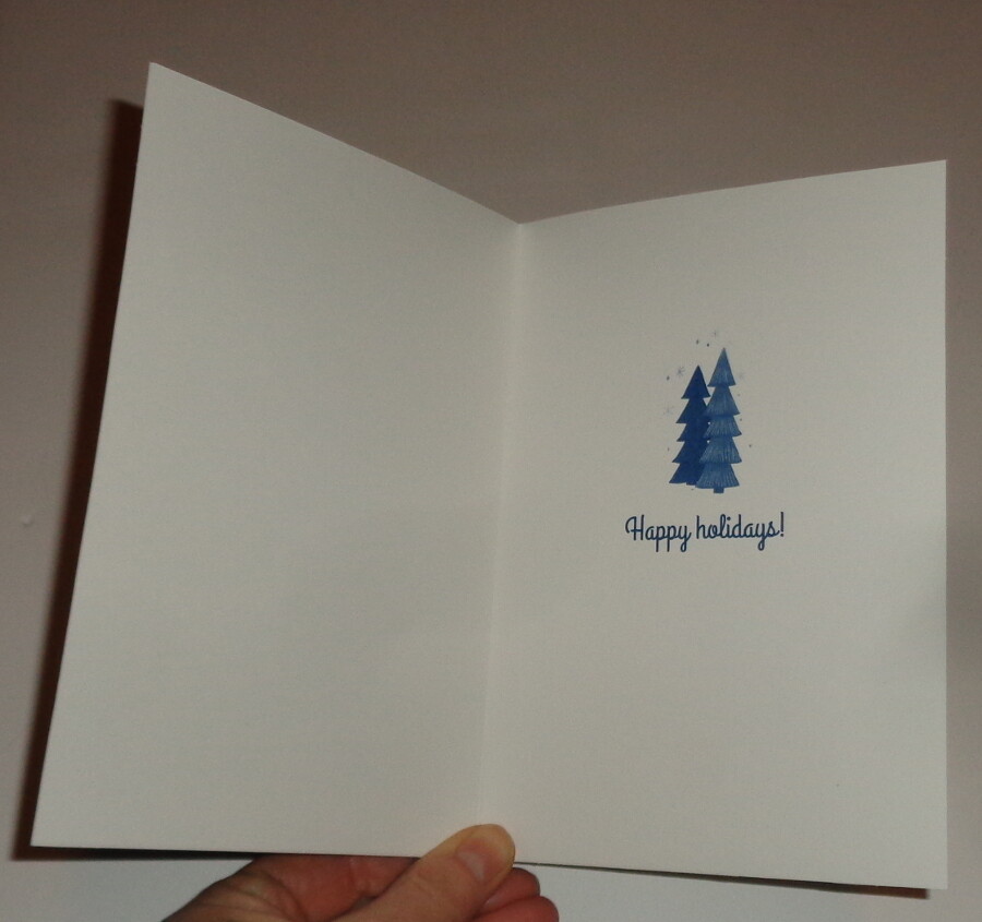 UNUSED Christmas greeting card, magical unicorn on blue, 7"