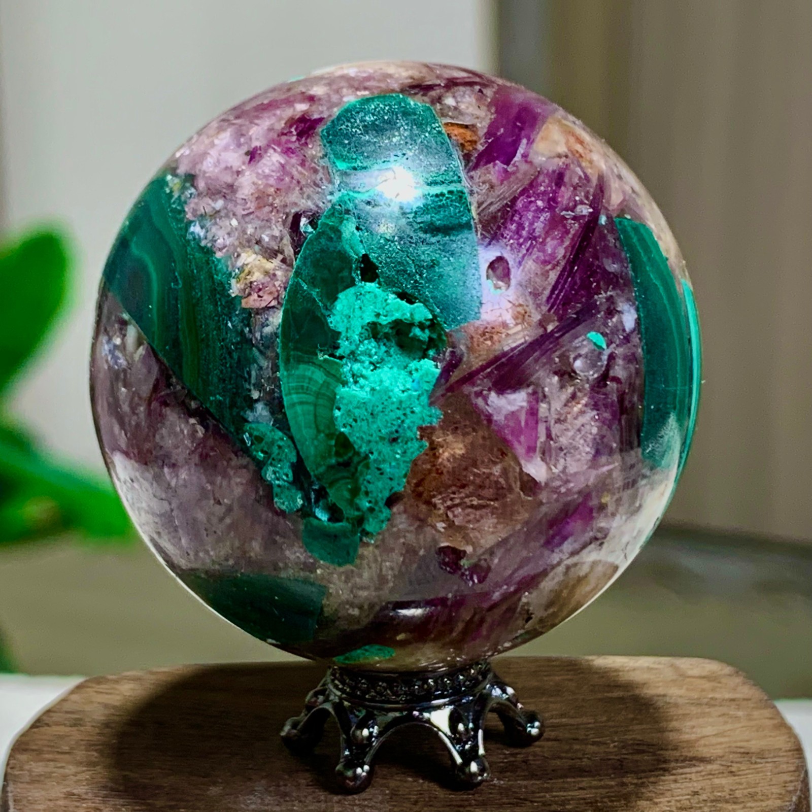 95G Newly discovered rare malachite purple mica symbiotic sphere restoration