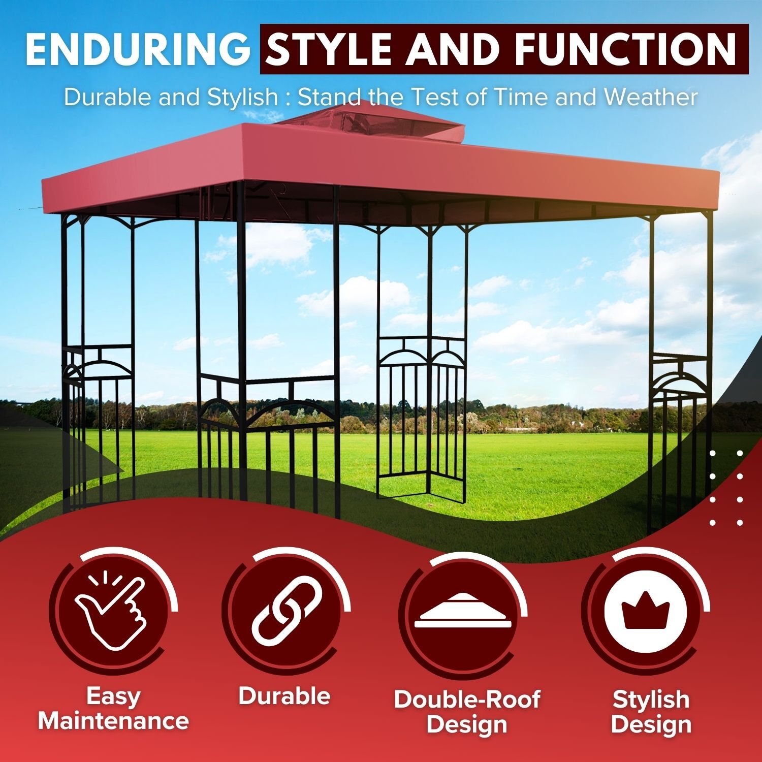 12 x 12 Feet Gazebo Canopy Top Replacement Cover 2Tier UV30 Garden Patio Red