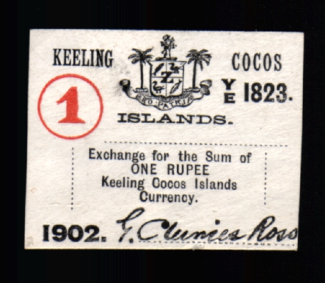 KEELING & COCOS ISLANDS 1 RUPEE S-126 1902 UNC RARE BRITISH ADMINSTER AUSTRALIA