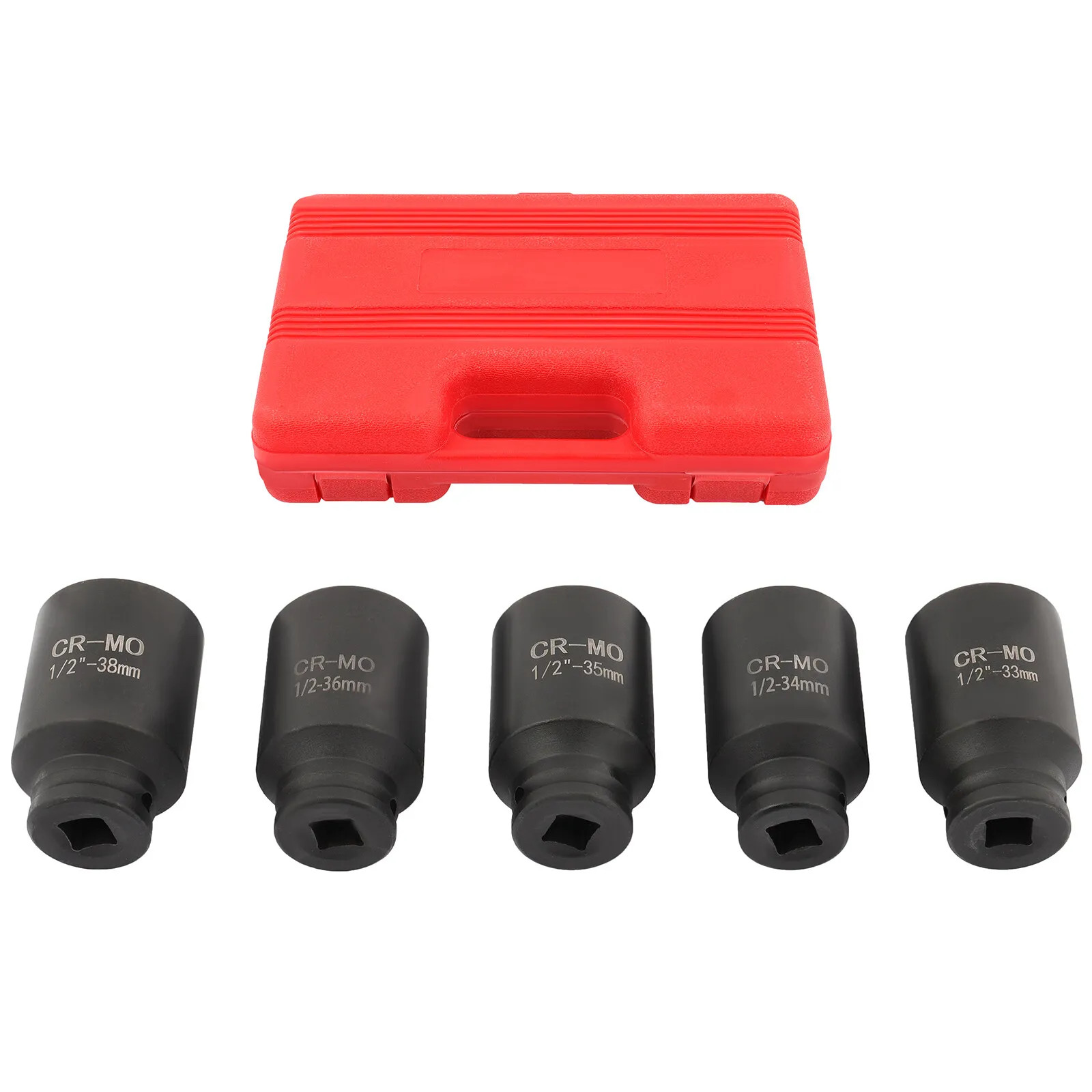 5Pcs 1/2" Drive Deep Impact Axle Hub Socket Set 6 Point 33mm 34mm 35mm 36mm 38mm