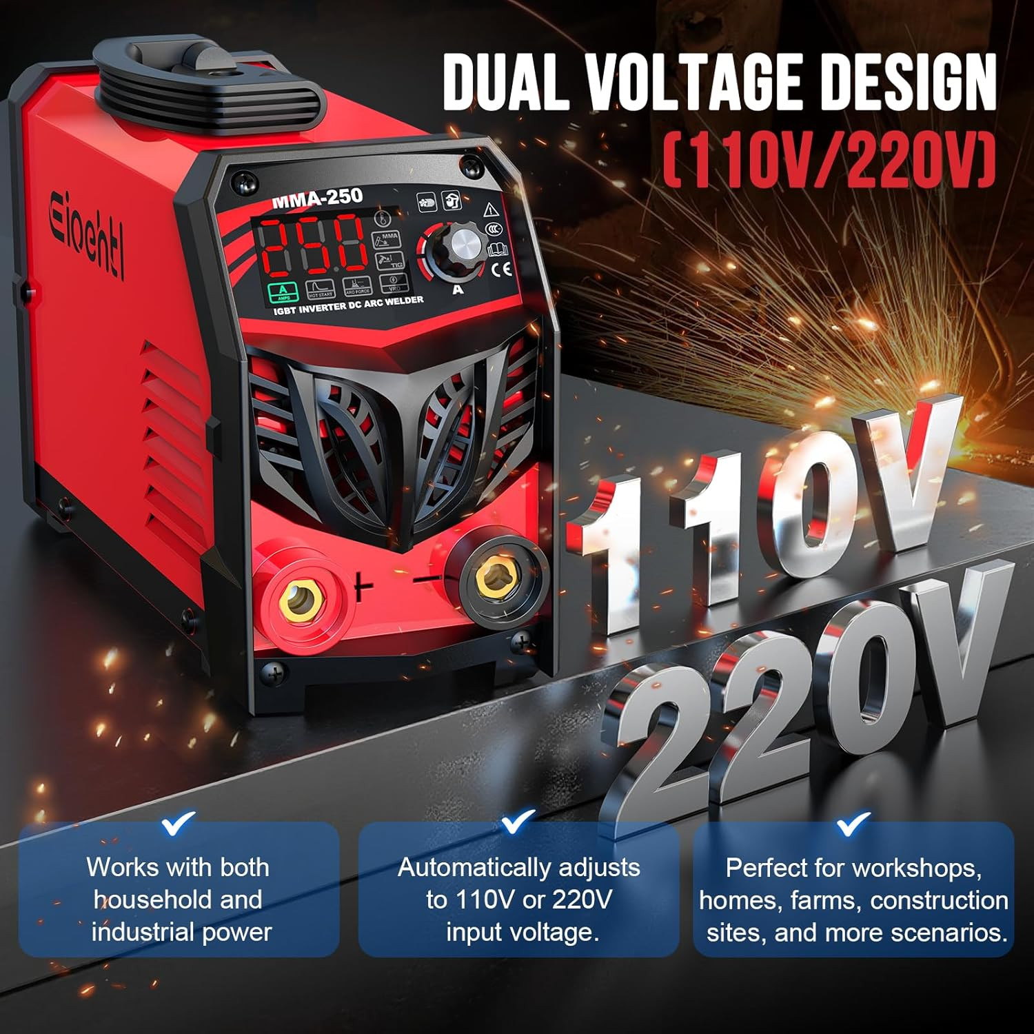 250Amp Stick Welder 110V/220V Dual Voltage, with LED Display ARC Welding Machine