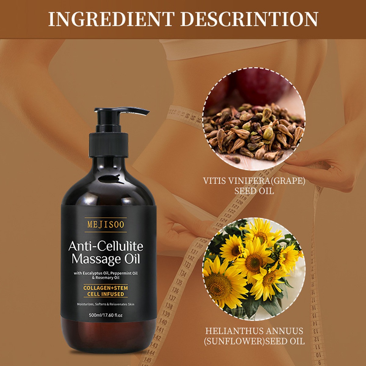 Anti Cellulite Massage Oil Infused with Collagen and Stem Cell Skin Tightening ~