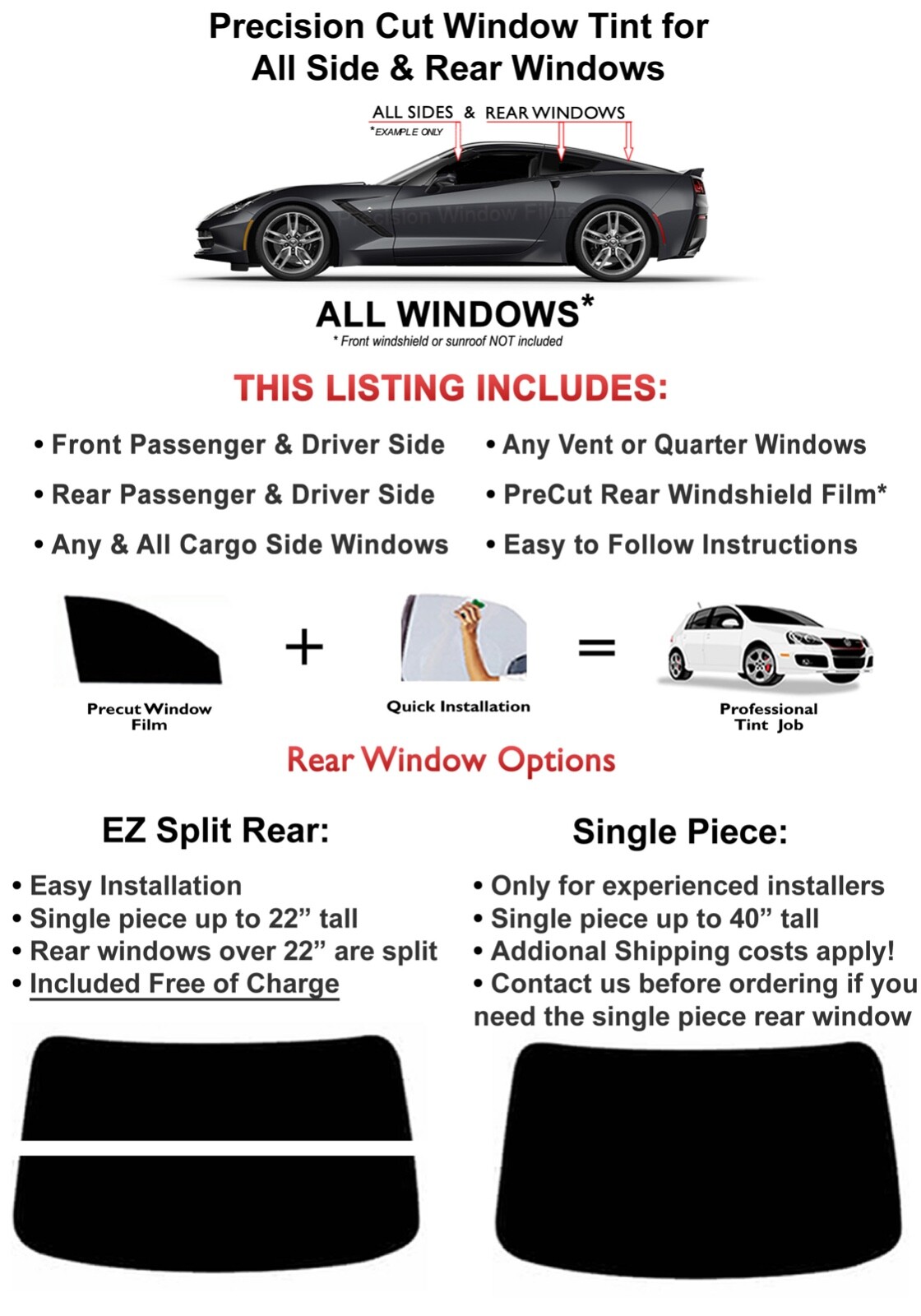 Nano Carbon Window Film Any Tint Shade PreCut All Sides & Rears for Chevrolet