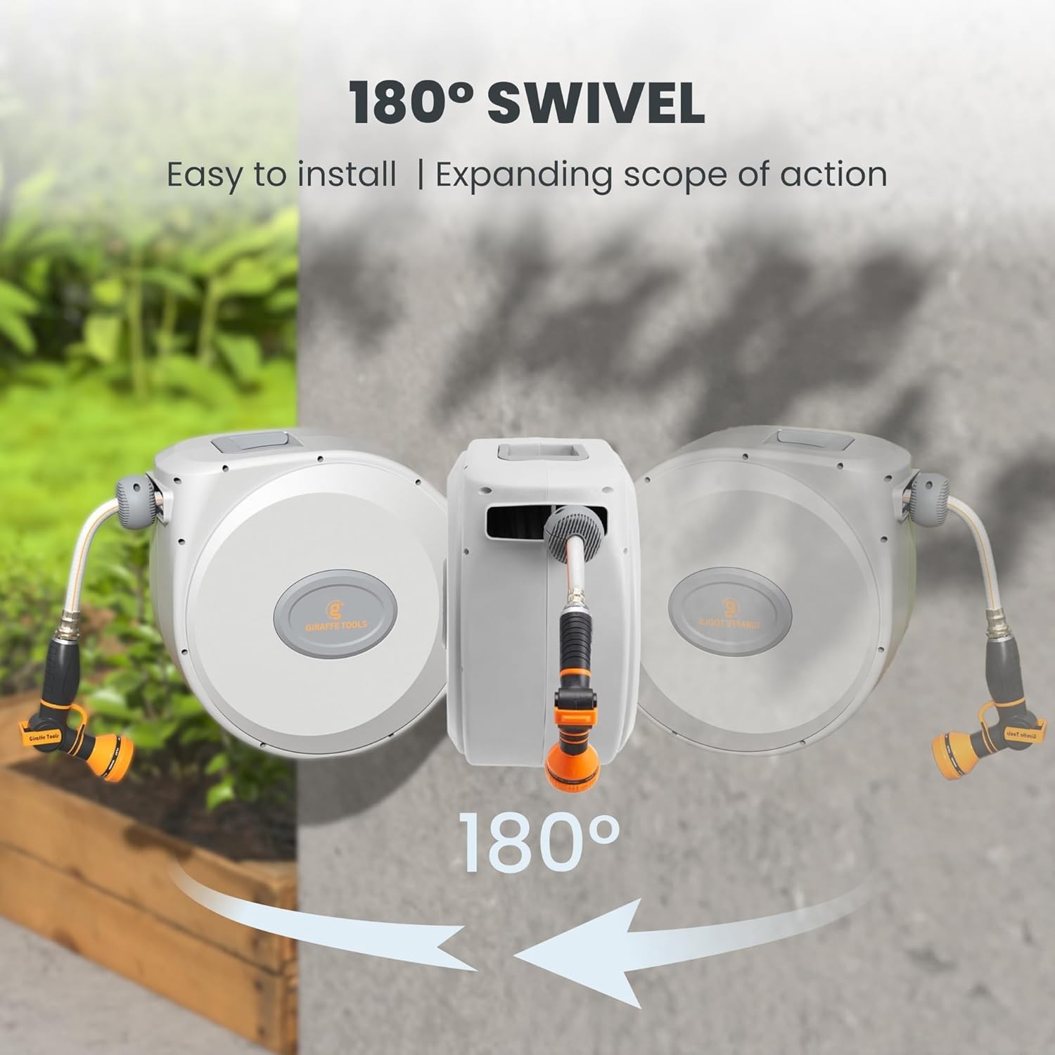 Giraffe Tools Retractable Garden Hose Reel 5/8in 60-115ft Water Hose Wall Mount