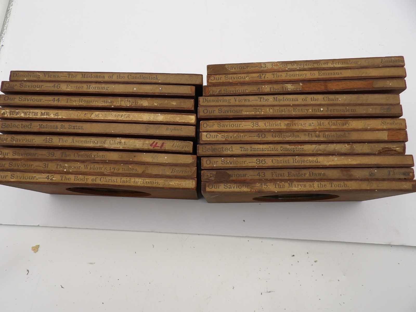 20 Magic Lantern 4x7 Wood Slides Christian Scenes