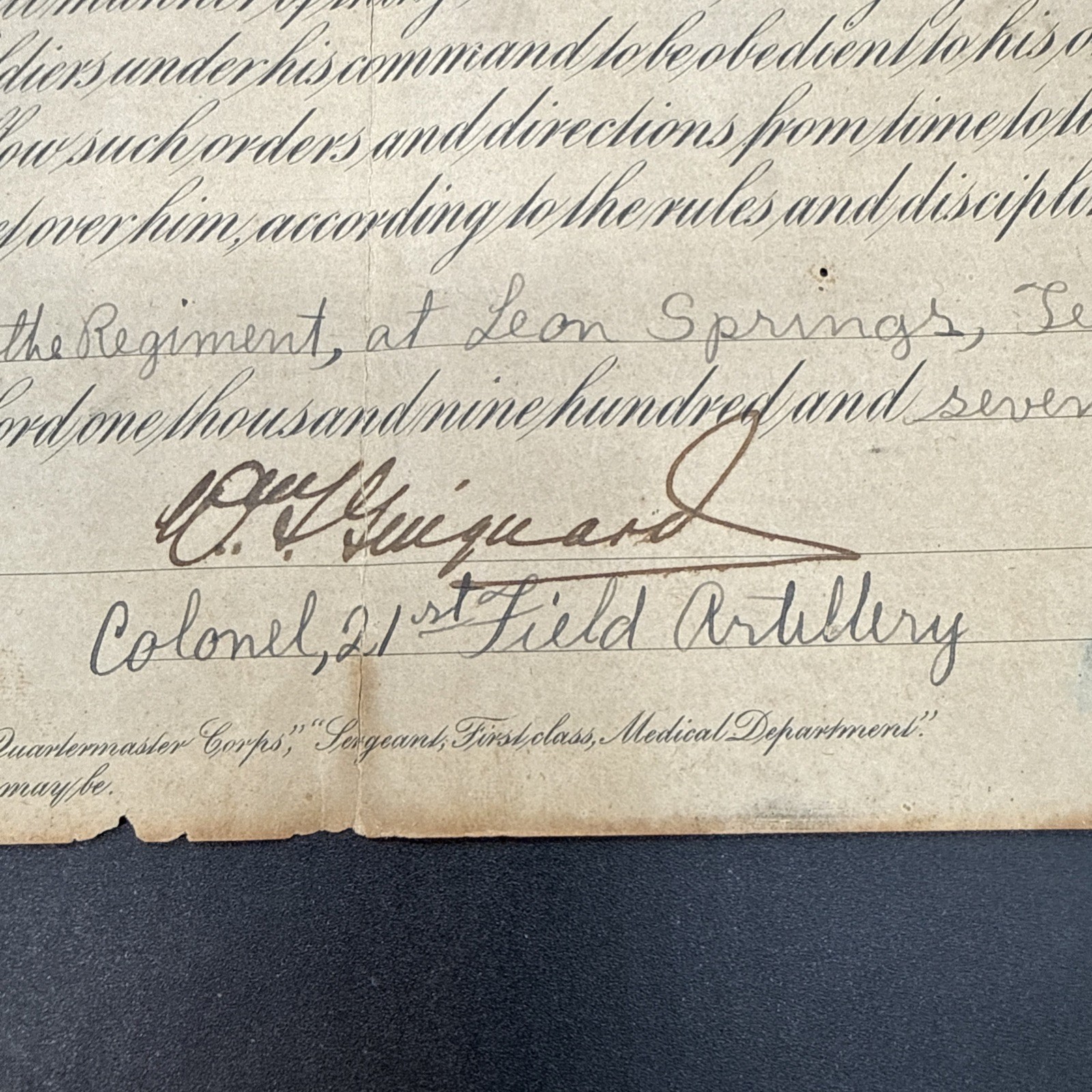 WWI 1917 5th Infantry Division 21st Field Artillery promotion certificate AEF