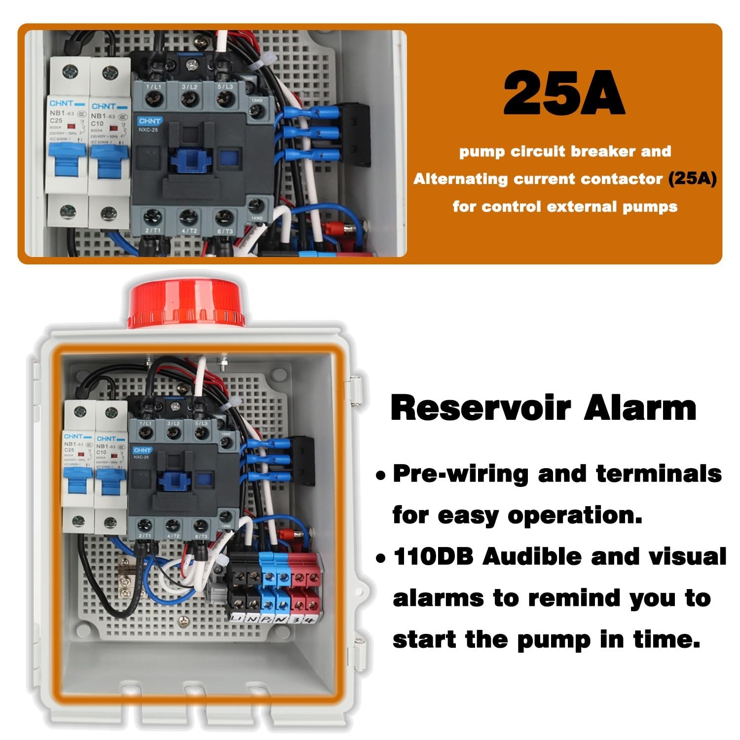 Upgraded Septic Control Panel with Septic Alarm, Pump Circuit Breaker, 14 AWG
