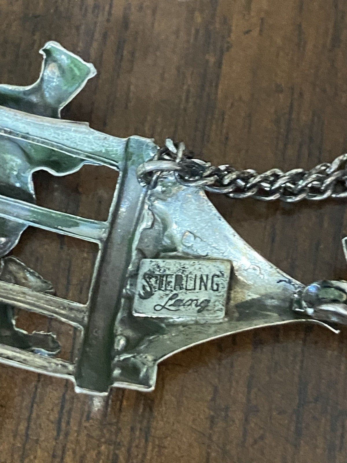 CAROUSEL HORSE and CAROUSEL on chain -LANG - STERLING SILVER - BROOCH/PIN 14 gr