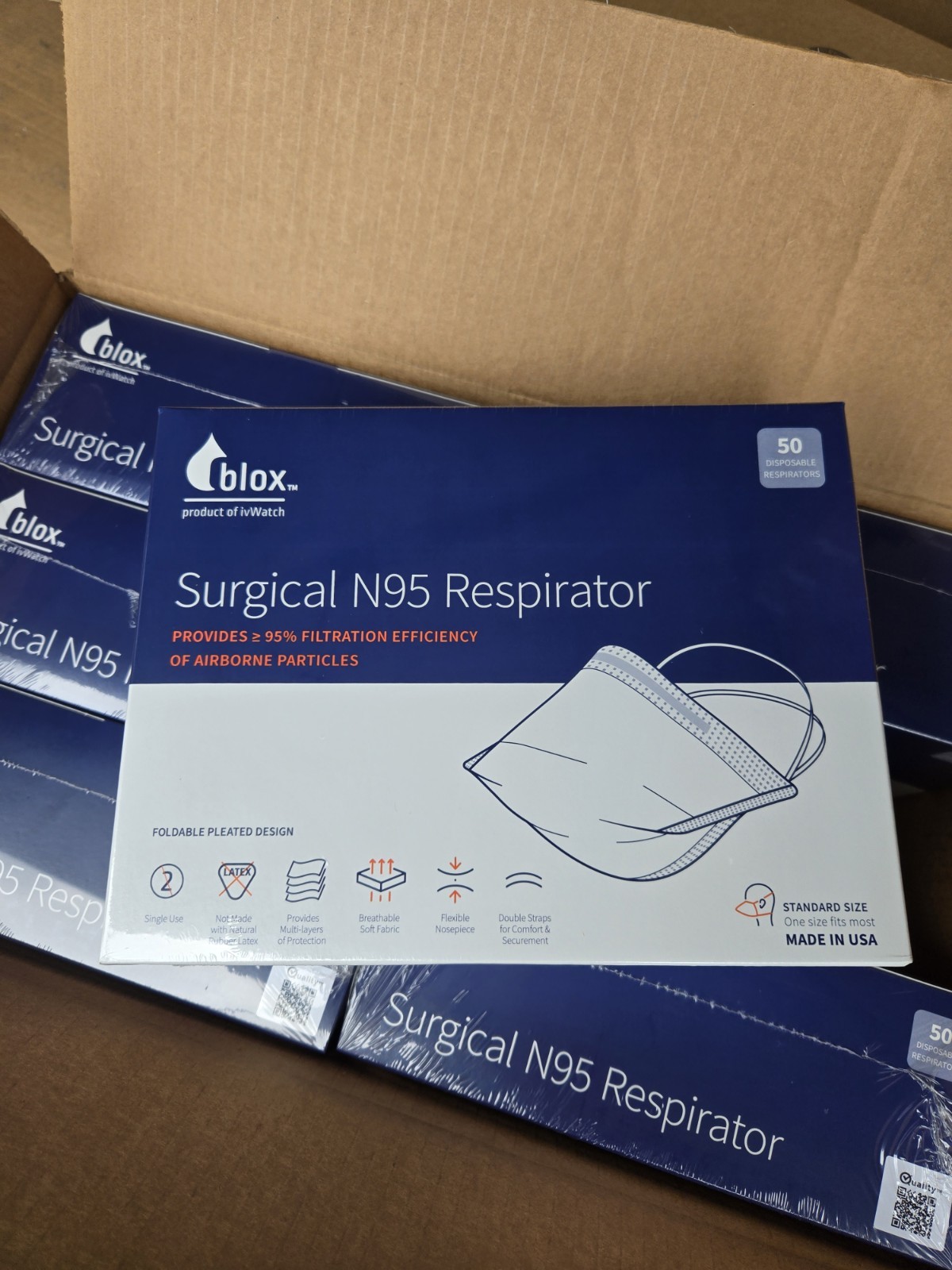 300 Blox Surgical N95 Respirator Disposable Facemask Made In USA Dust Carpenter