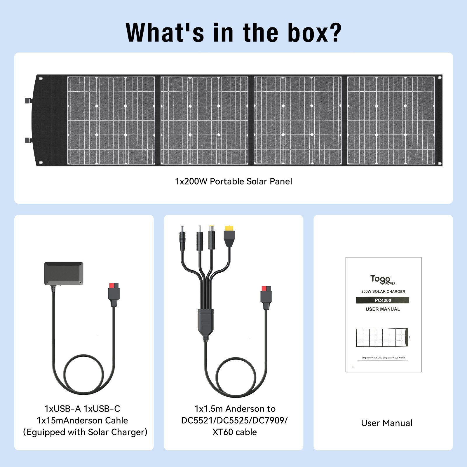 200W Bifacial Portable Solar Panel, Bend Resistant Foldable Solar Panel 200Watt