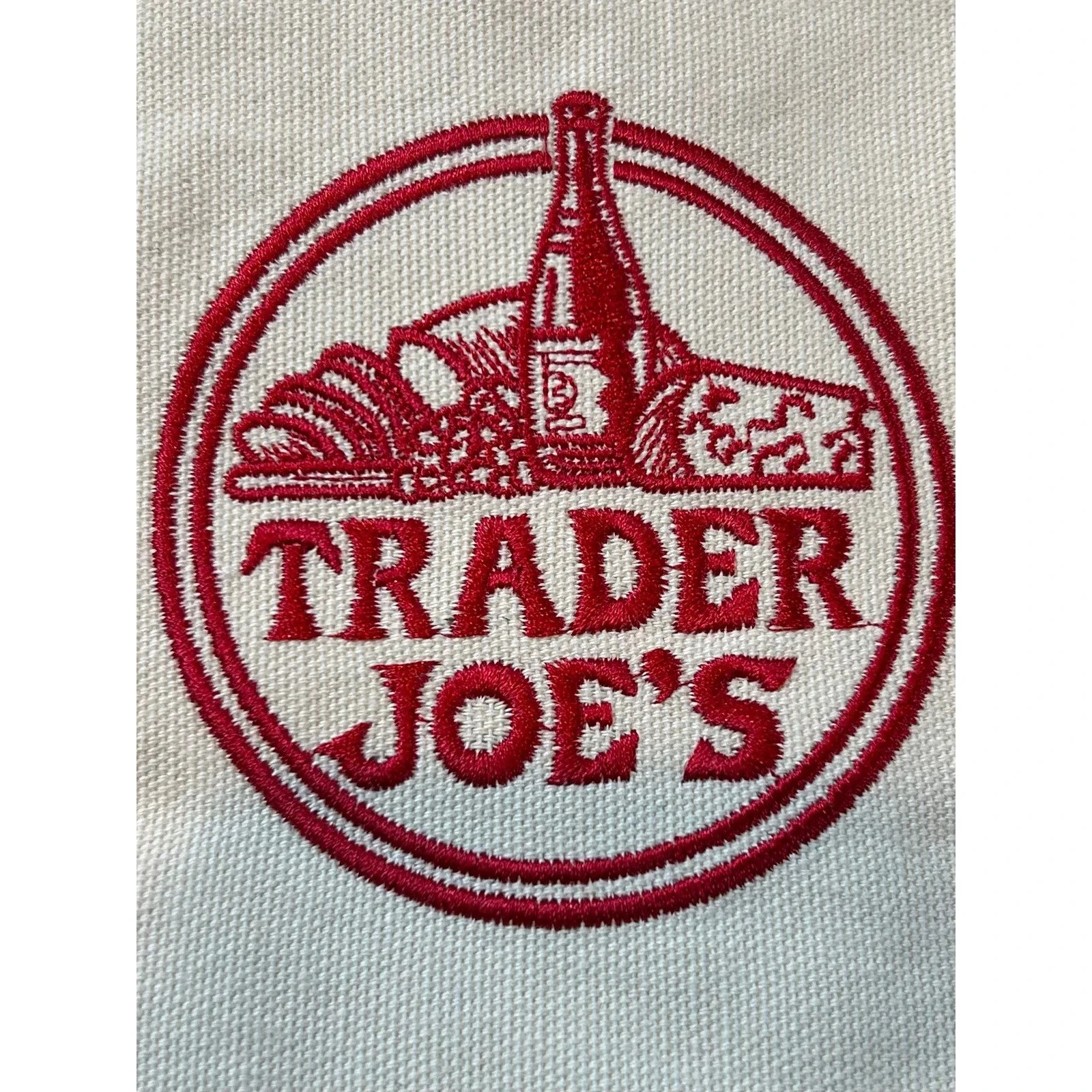 Trader Joe’s 2025 Christmas Green LARGE Canvas Shopping Bag, Off White