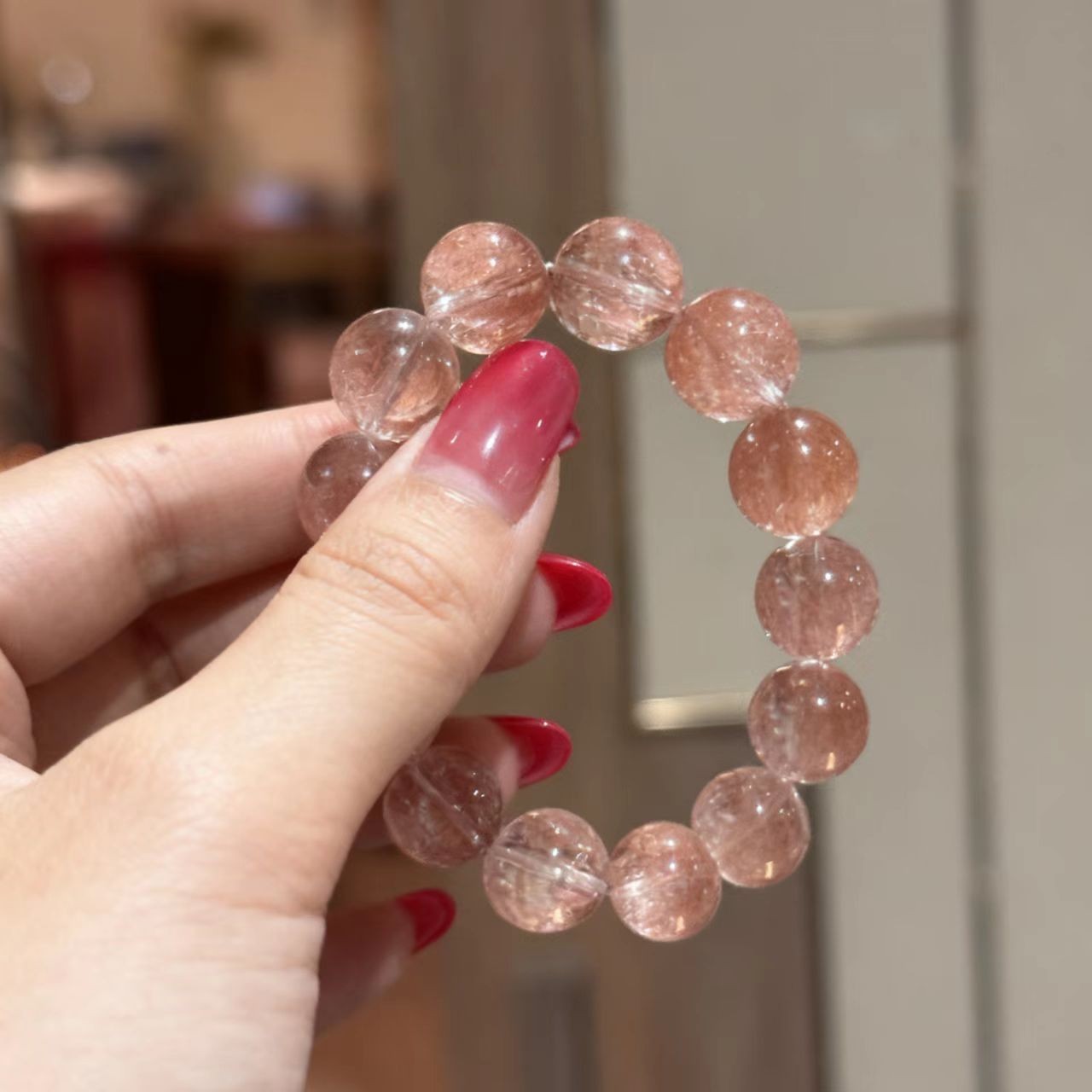Natural red Rutilated Quartz Crystal Beads Bracelet AAAAA