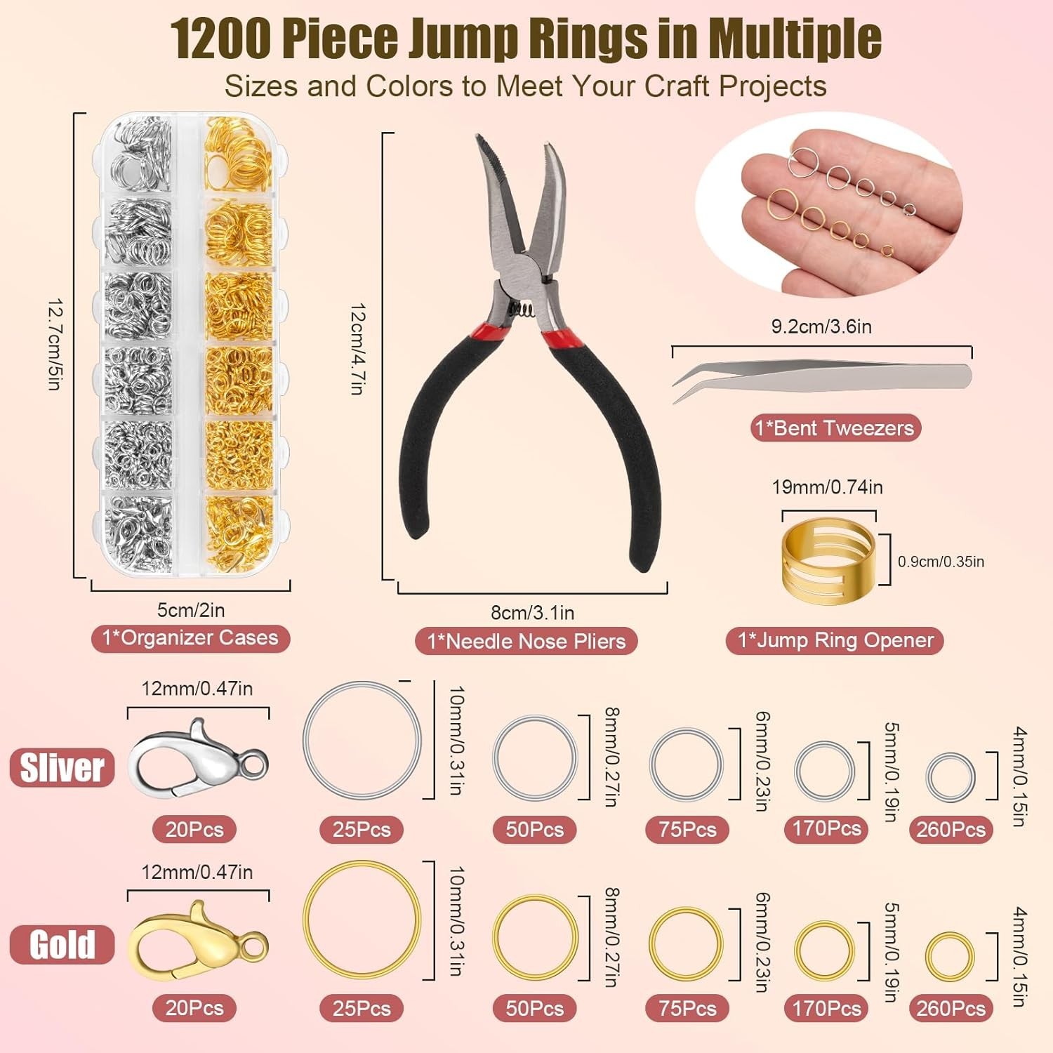 1200 Pcs Jump Rings for Jewelry Making Supplies, Necklace Repair Kit with Open/C