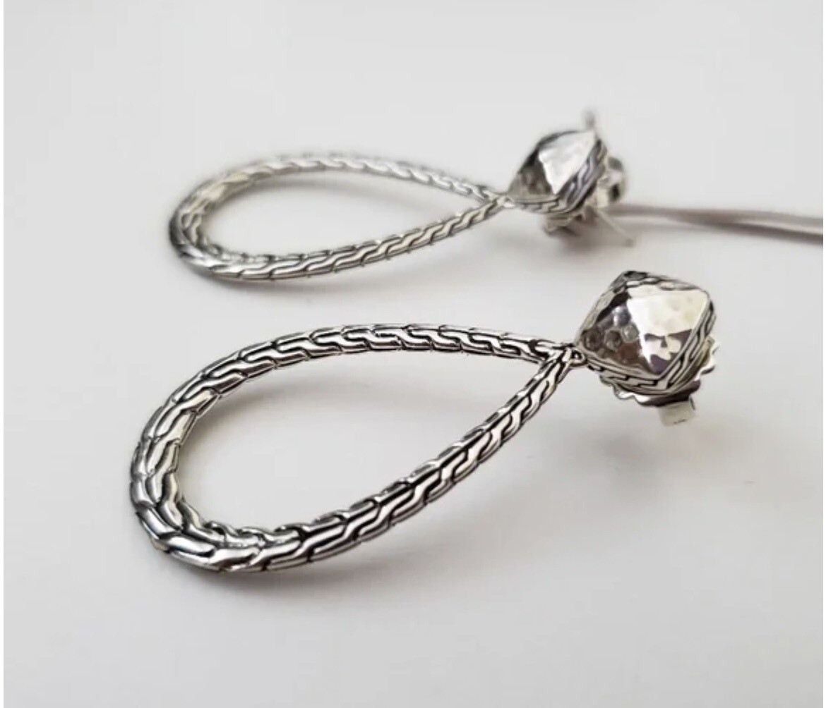 John Hardy Classic Chain Sterling Silver Hammered Pear Drop Earrings