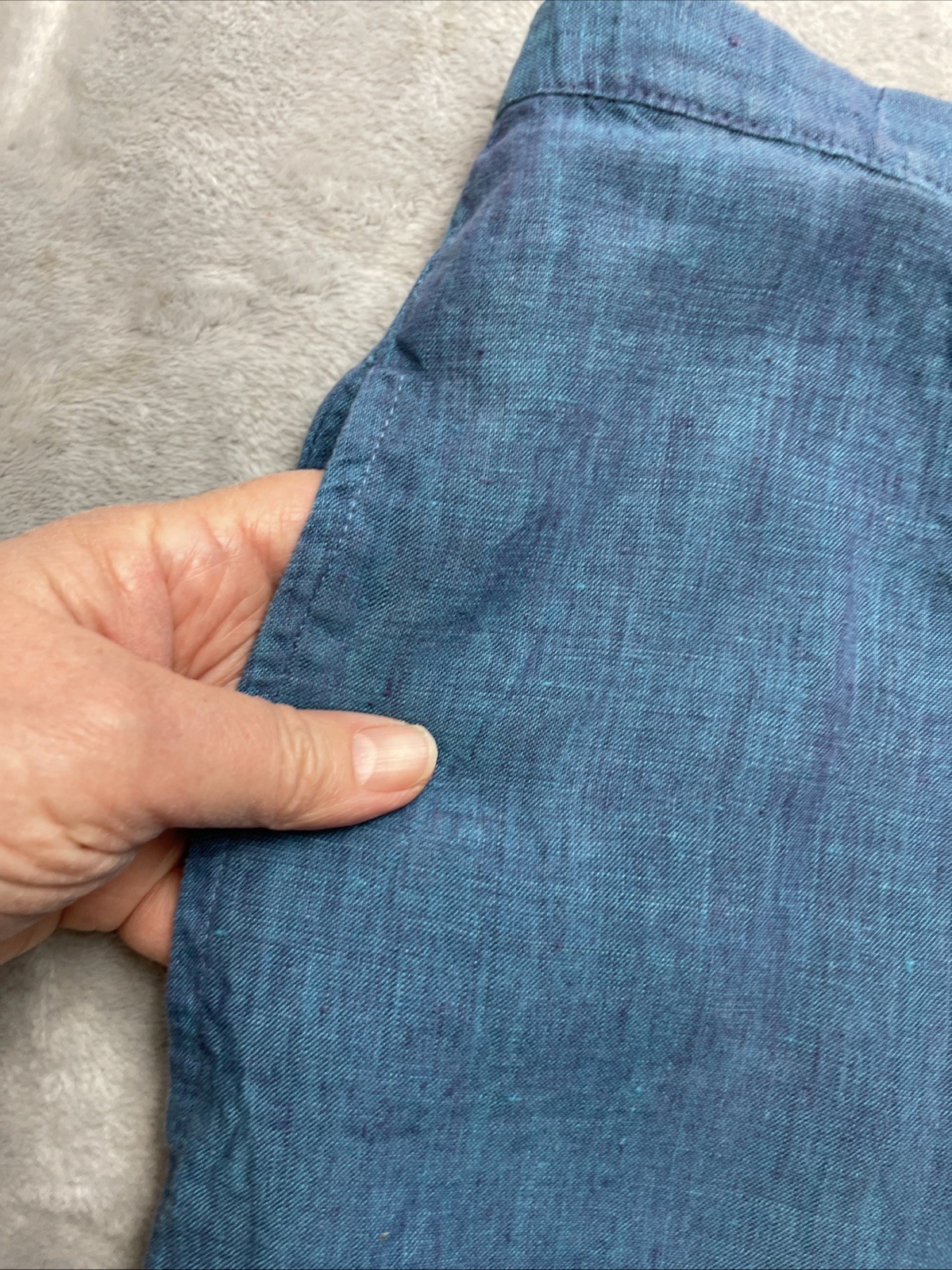 Vintage Timbuktu Station Womens 100% Linen Skirt 1/M Blue Pockets Pull On Maxi