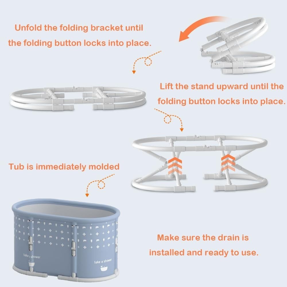 Portable Bath Tub No Installation, Foldable Bathtub for Adults, Separate Hot SPA