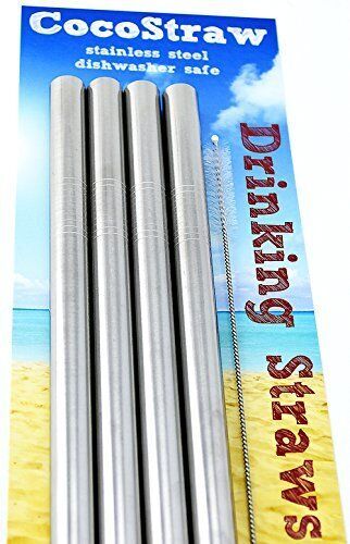 4 Stainless Steel Straws Big Straw Extra Wide 1/2" x 9.5" Long Thick FAT -