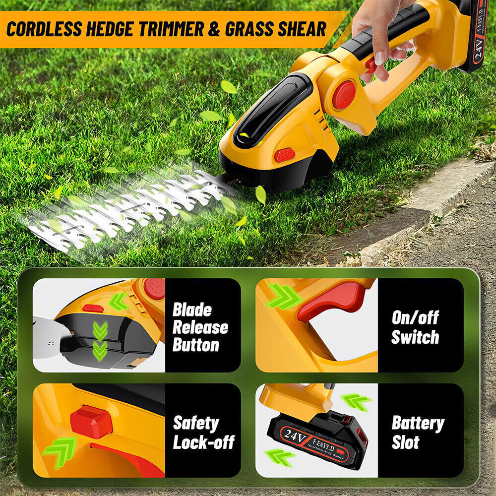 Handheld Electric Cordless Hedge Trimmer Grass Shear Bush Trimmer w/ 2x Battery