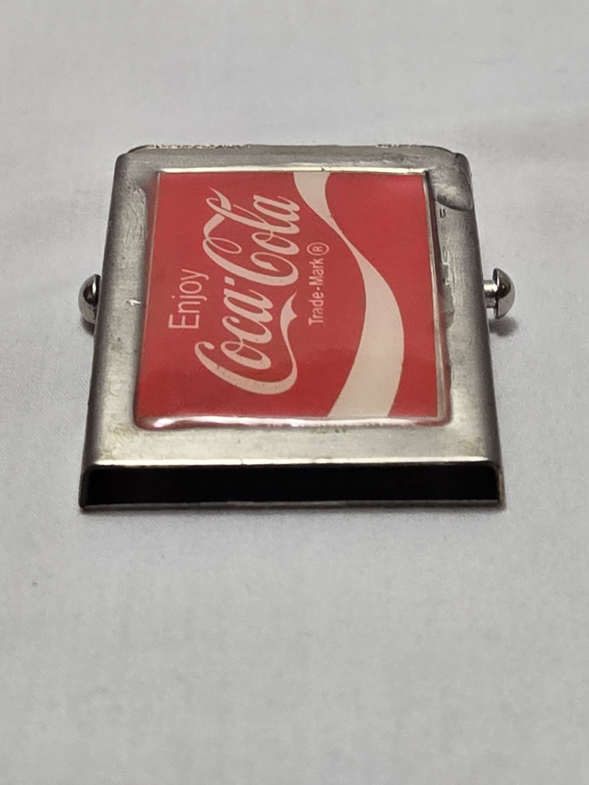 Vintage Coca-Cola Belt Buckle Solid Brass Coke Soda Pop Advertising Red & White