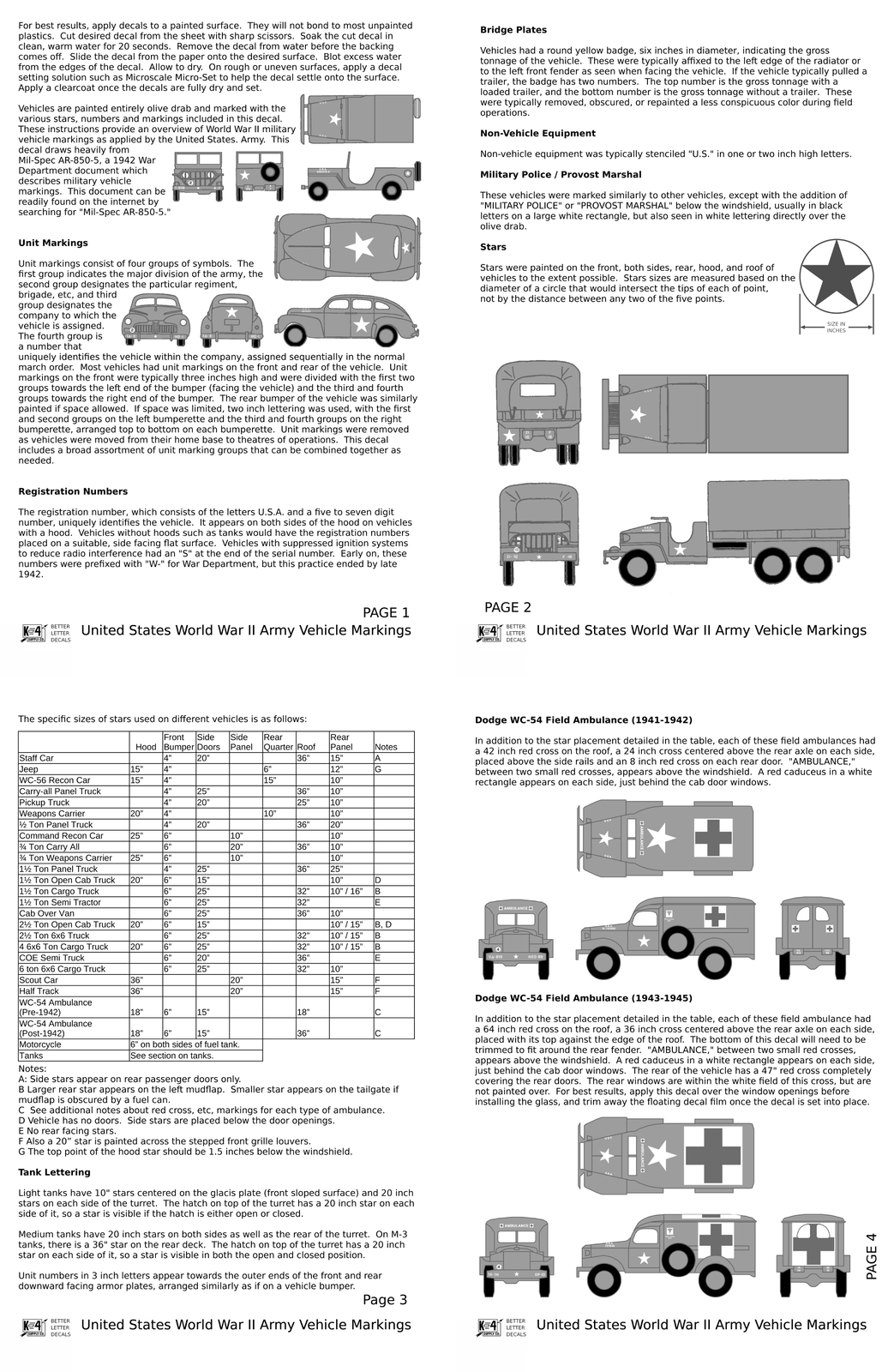 K4 1:72 Scale Decals USA World War II Army Truck Vehicle Markings Circle Star