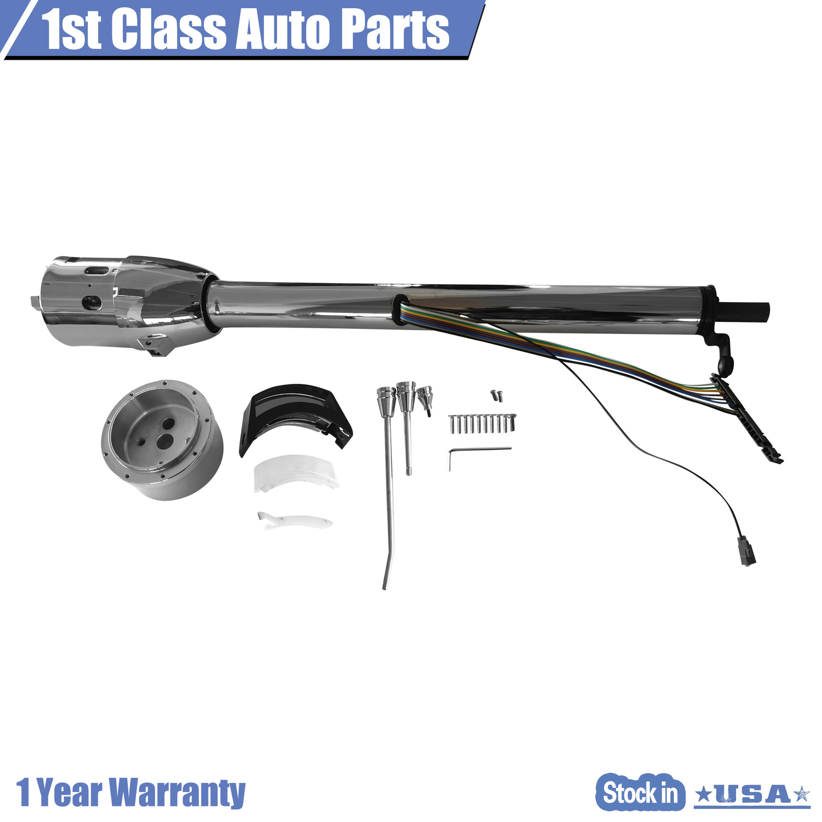 30" Auto Column Shift Tilt Steering Column Indicator W/ Wheel Adapter Chrome