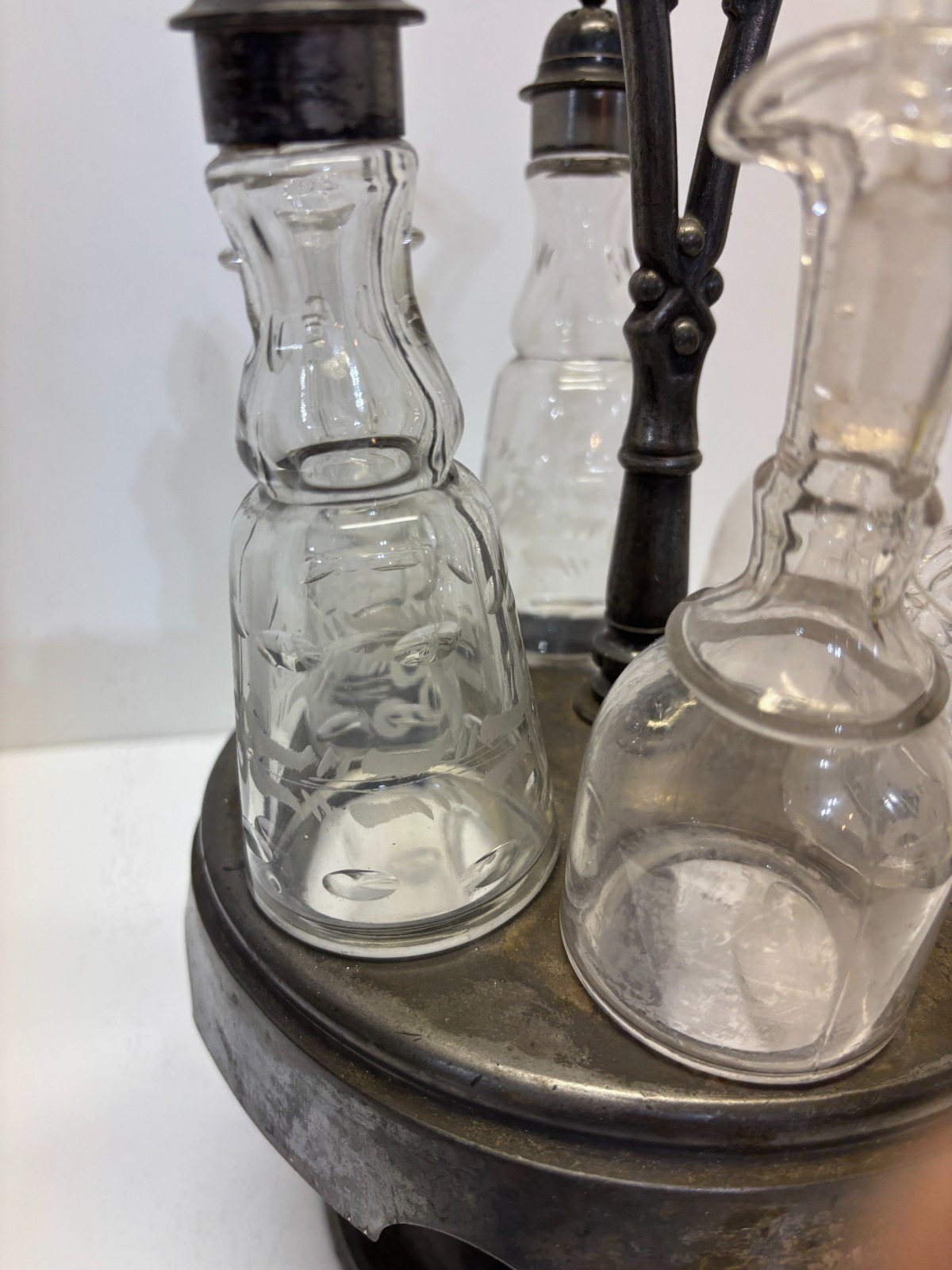 Antq. 1861 SIMPSON HALL MILLER, Treble Pl Silver 7 pc CRUET CONDIMENT Caddy Set