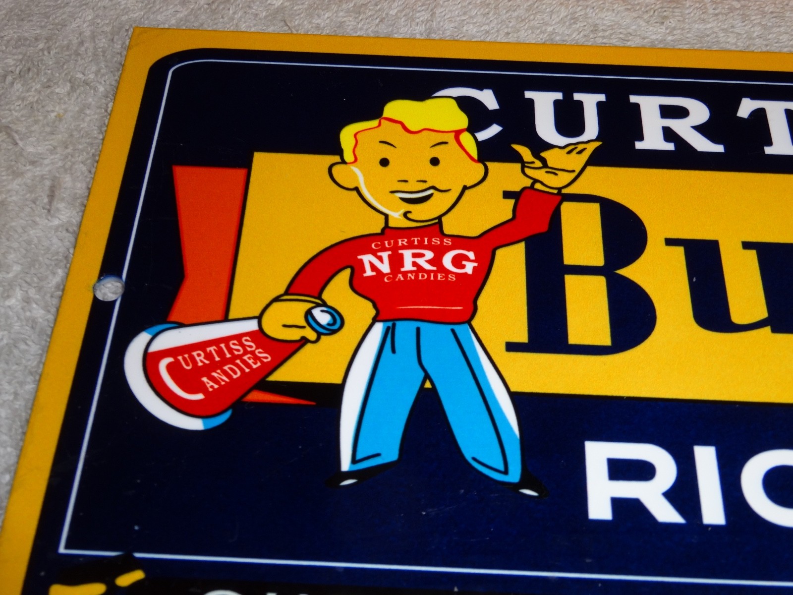 VINTAGE CURTISS CANDIES BUTTERFINGER 15" METAL CHICAGO CHOCOLATE CANDY BAR SIGN!