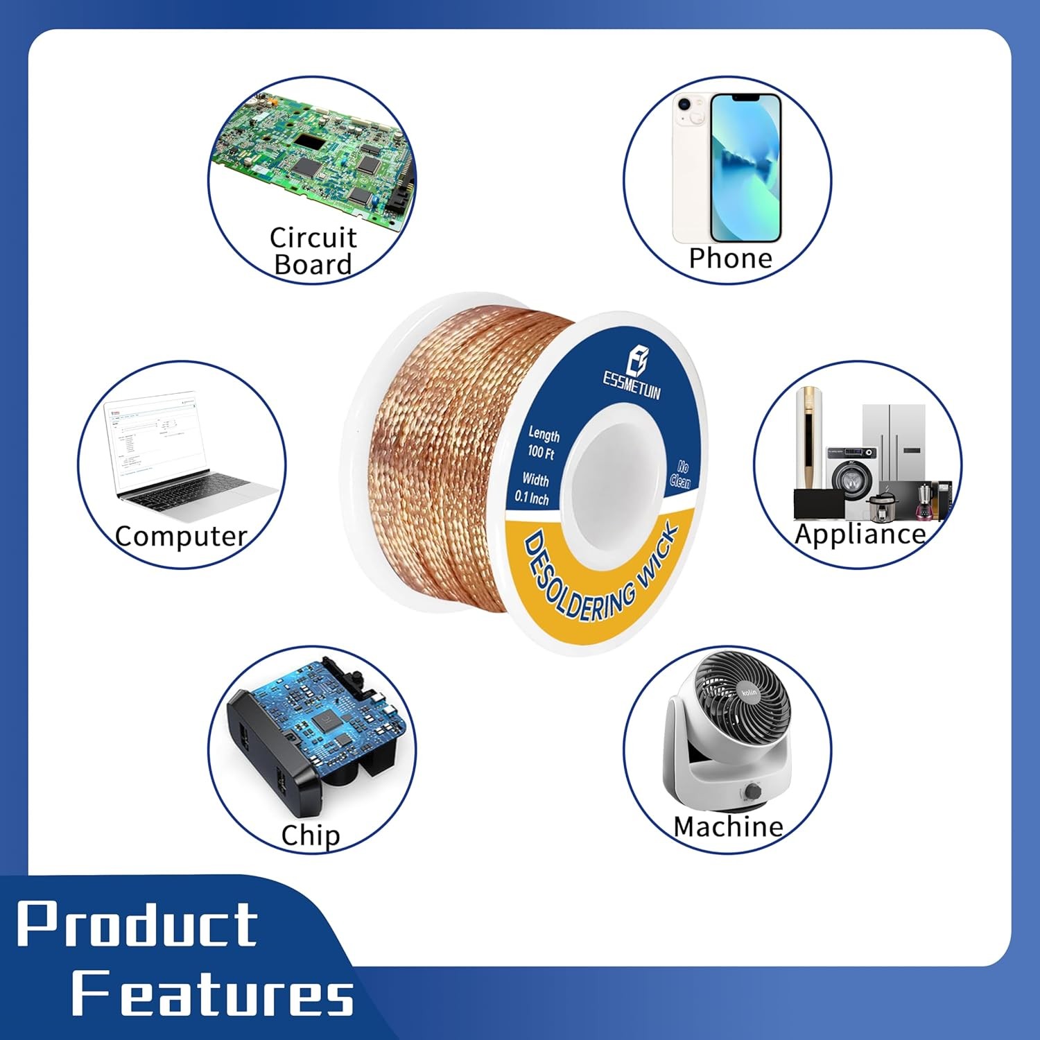 2.5mm Desoldering Braid Solder Remover Spool Copper Wick 100ft Flux Low Residue